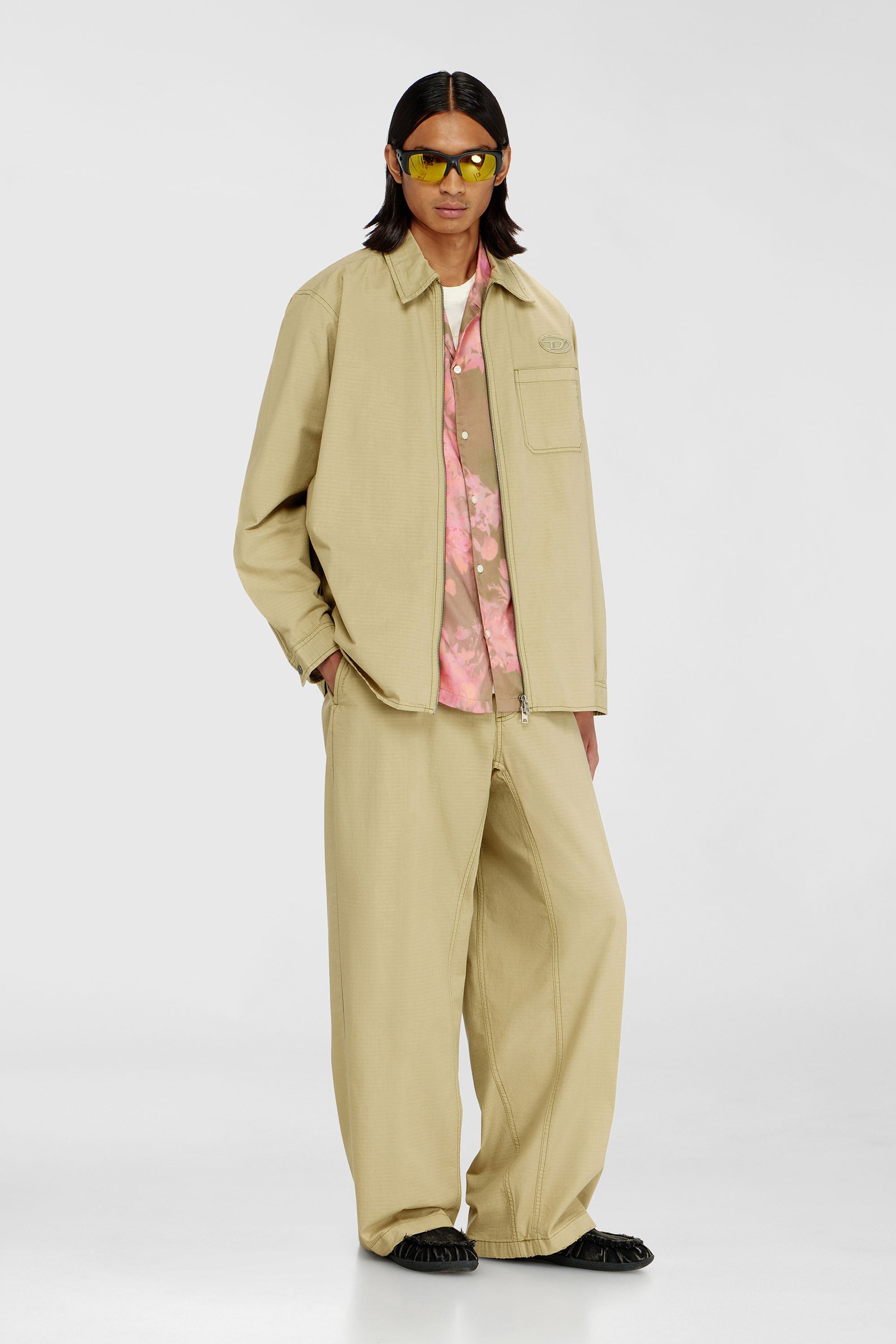 Cotton ripstop pants with side buckles