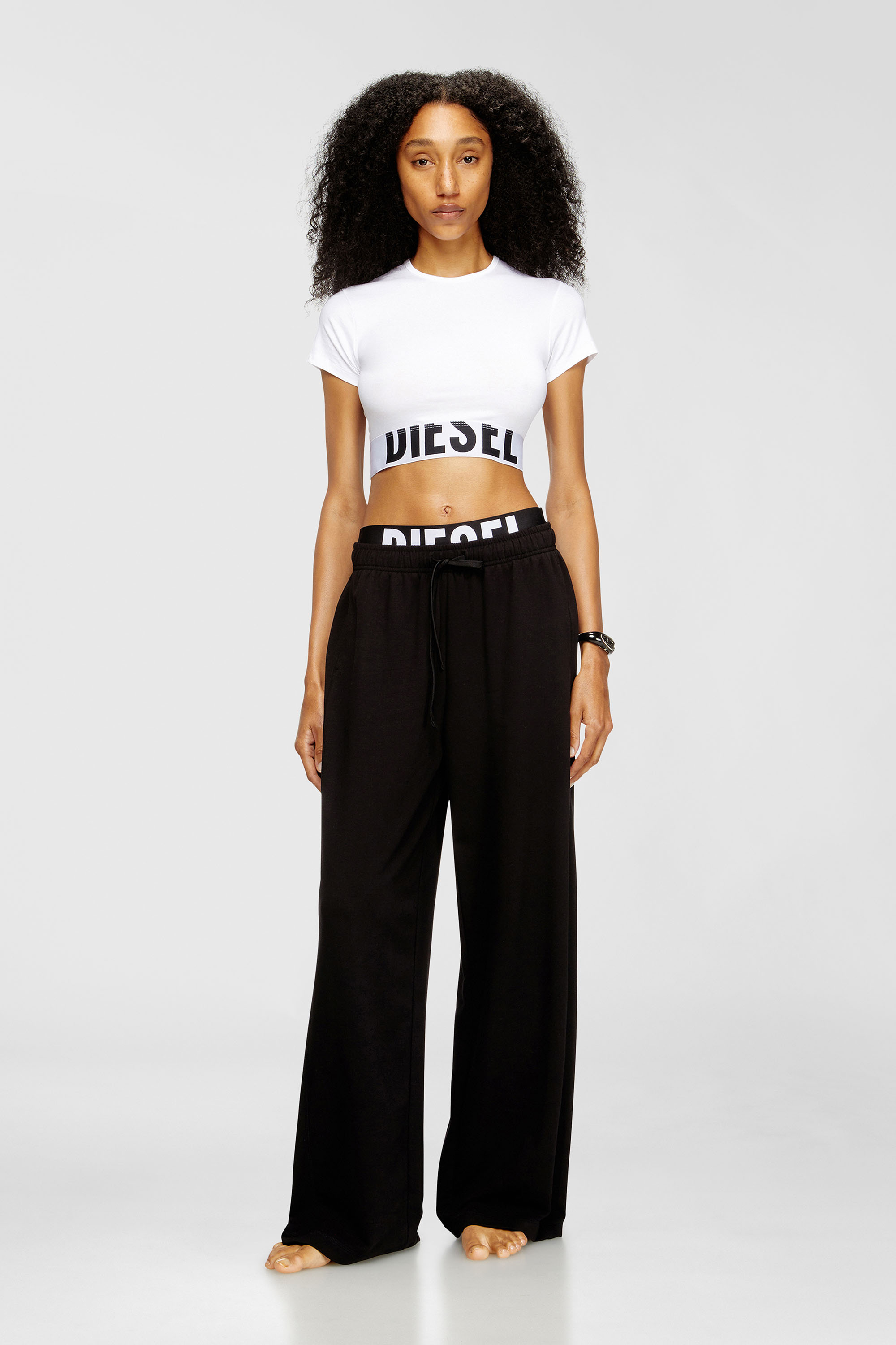 Diesel - LESLIE-D-POP, Woman's Cotton terry sweatpants with logo waistband in Black - 2
