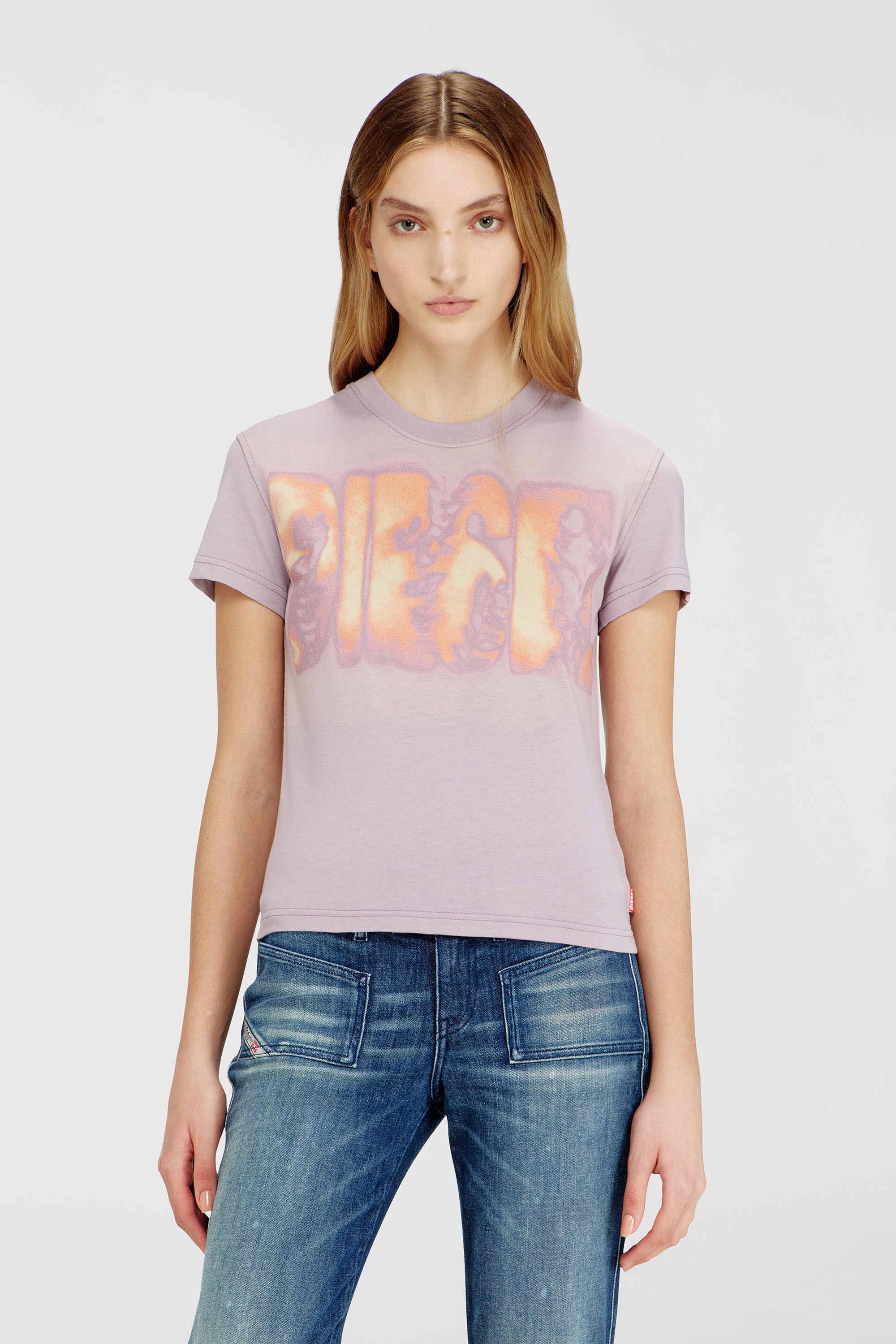 Diesel - T-ILA-AA3, Woman's Slim jersey T-shirt with graphic print in Lilac - 3