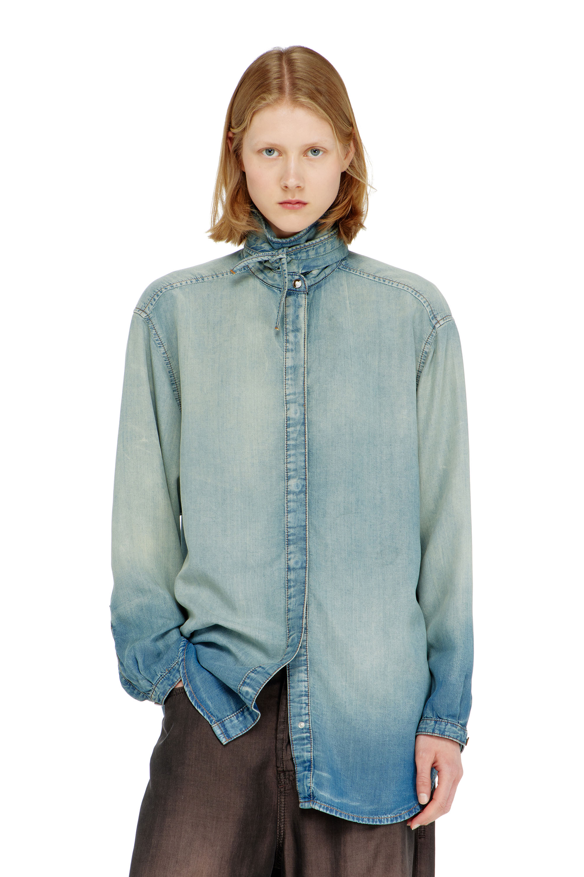 Diesel - DE-ARVEN-S1, Woman's Shirt in marbled fluid denim in null - 2