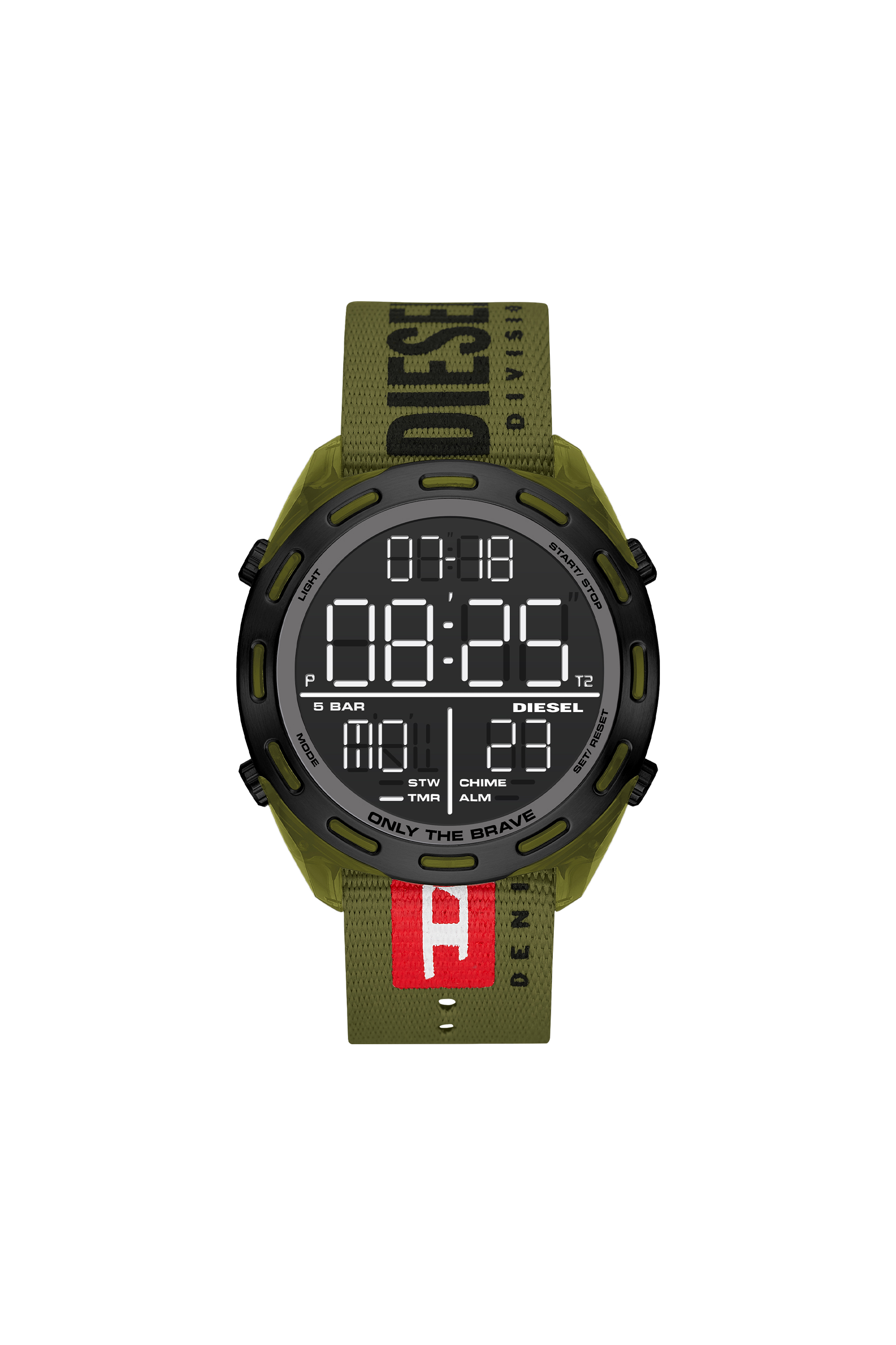 Diesel - DZ1939, Unisex's Crusher digital military green nylon watch in Military Green - 1