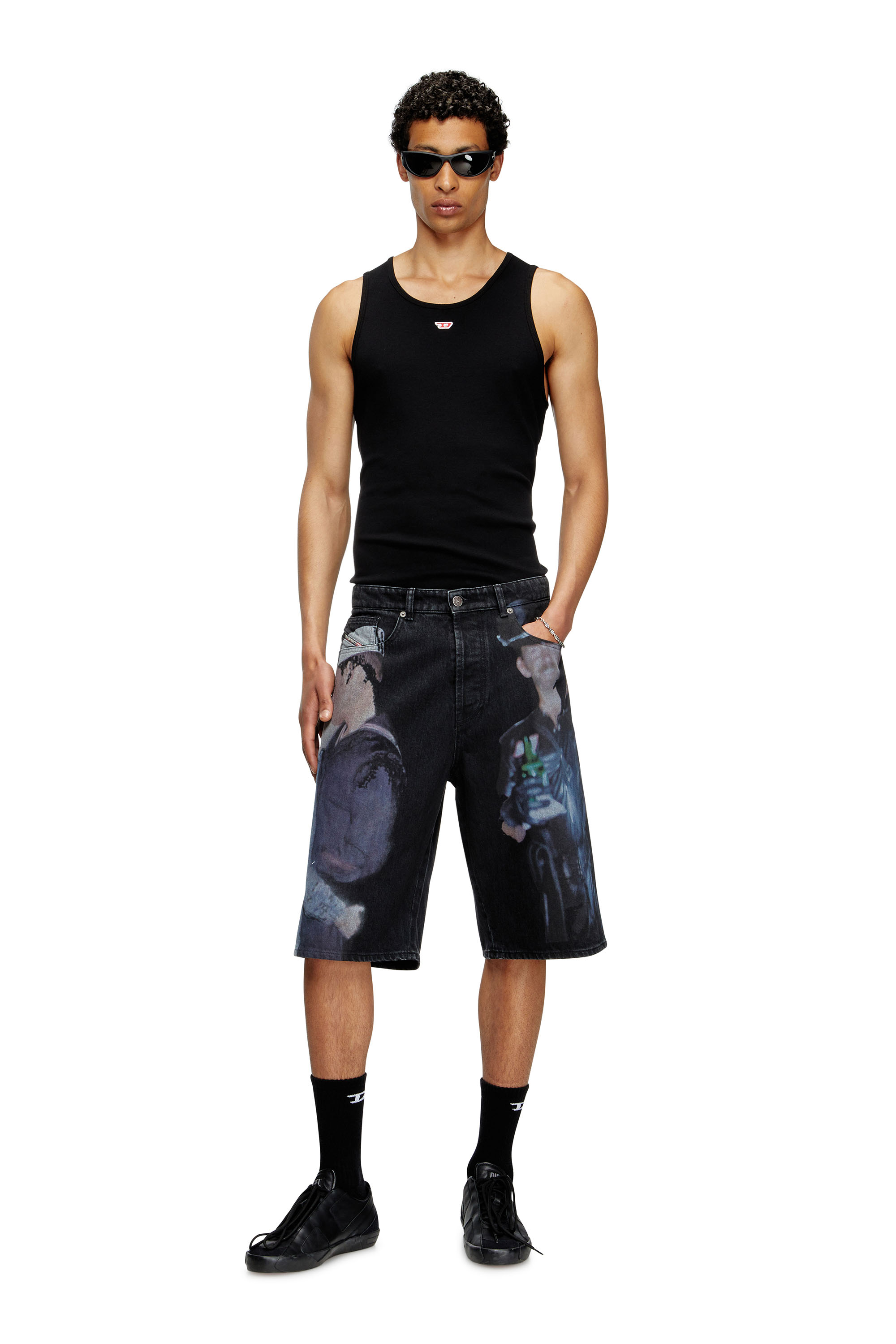 Diesel - PR-D-RIXFORD-S, Unisex's Denim shorts with multicolour print in Black - 3