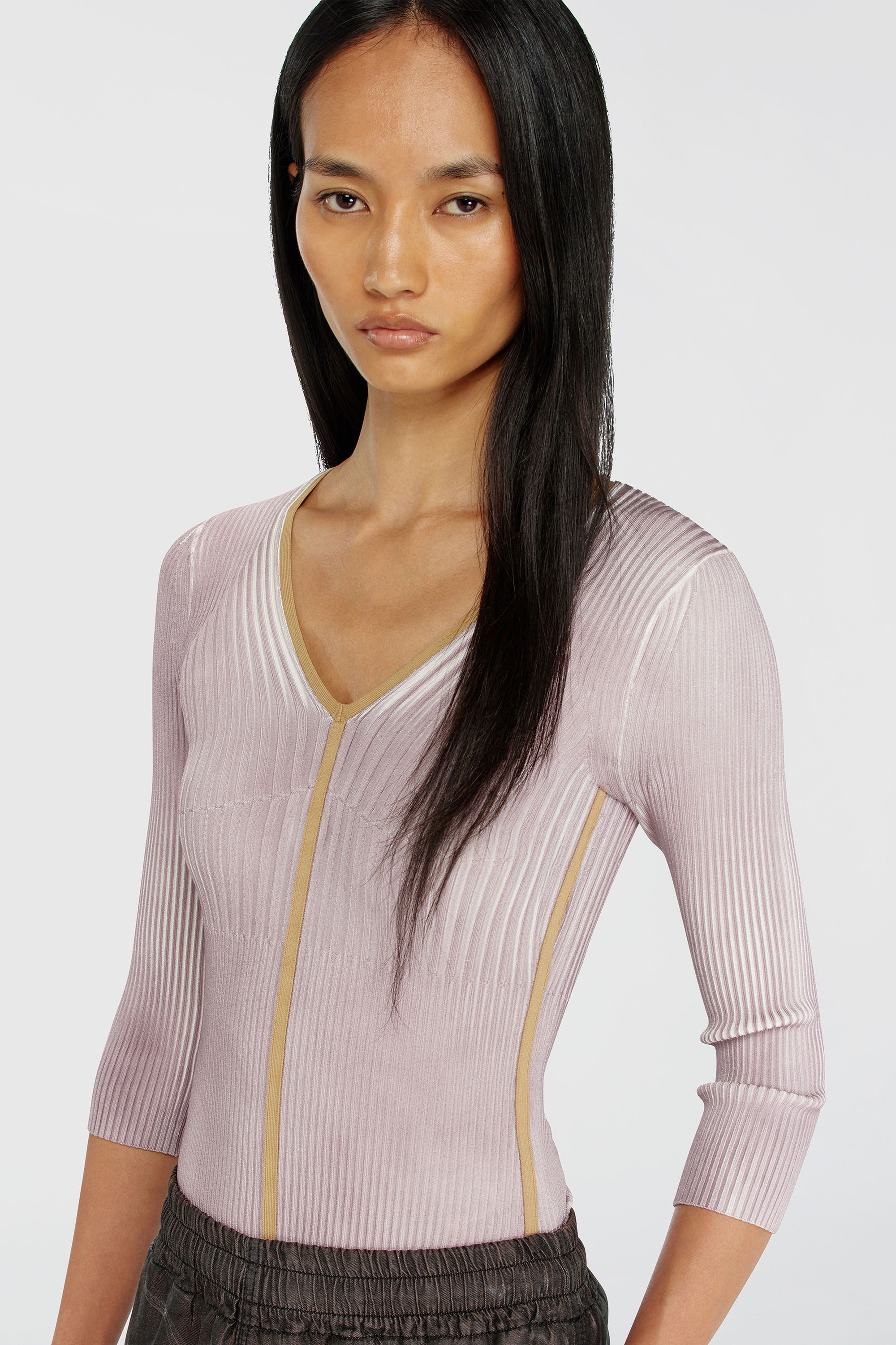 Diesel - M-SARMANI, Woman's Ribbed V-neck jumper with contrast bands in Lilac - 5