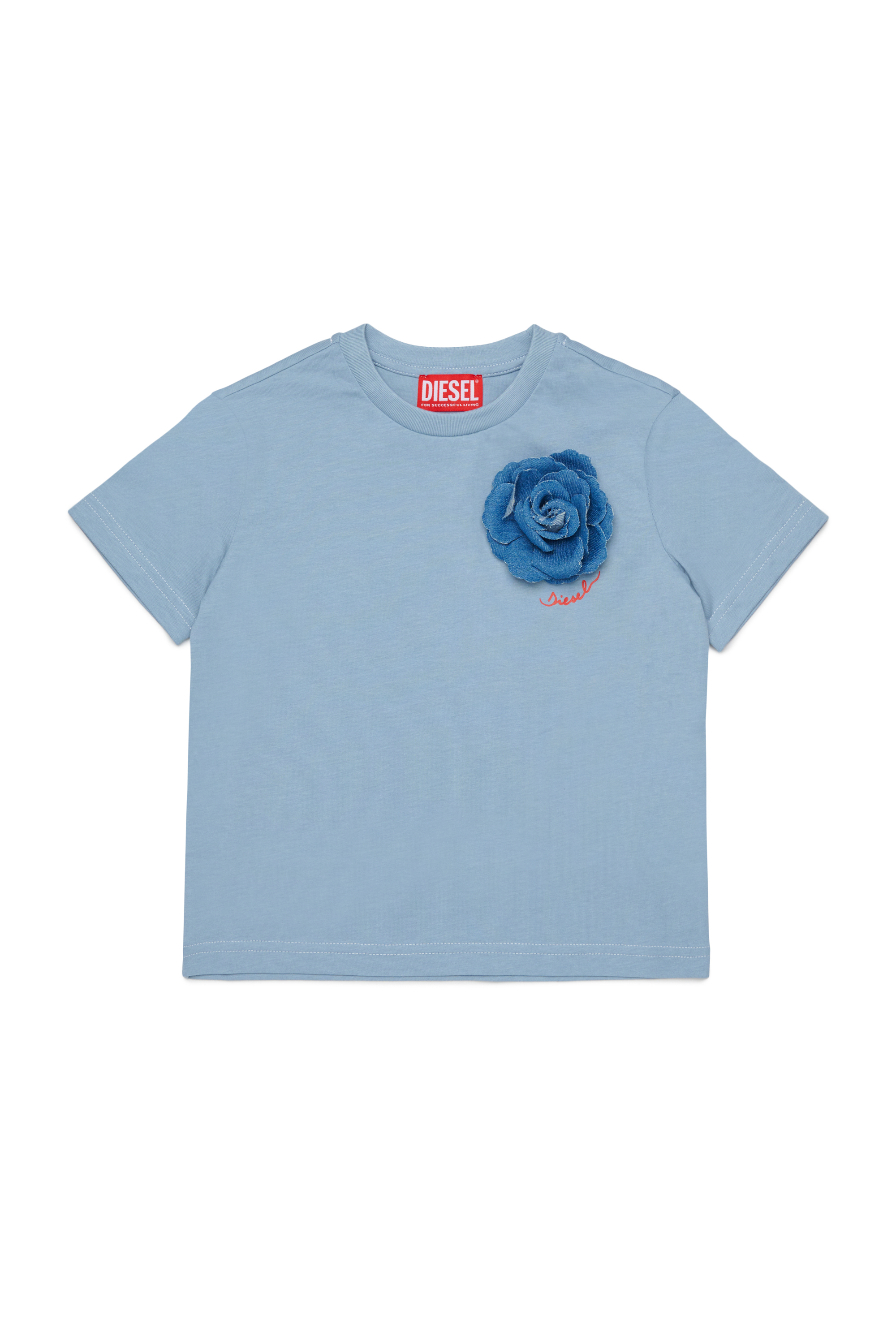 Diesel - TROSET, Woman's T-shirt with denim rose appliqu&eacute; in Light Blue - 1