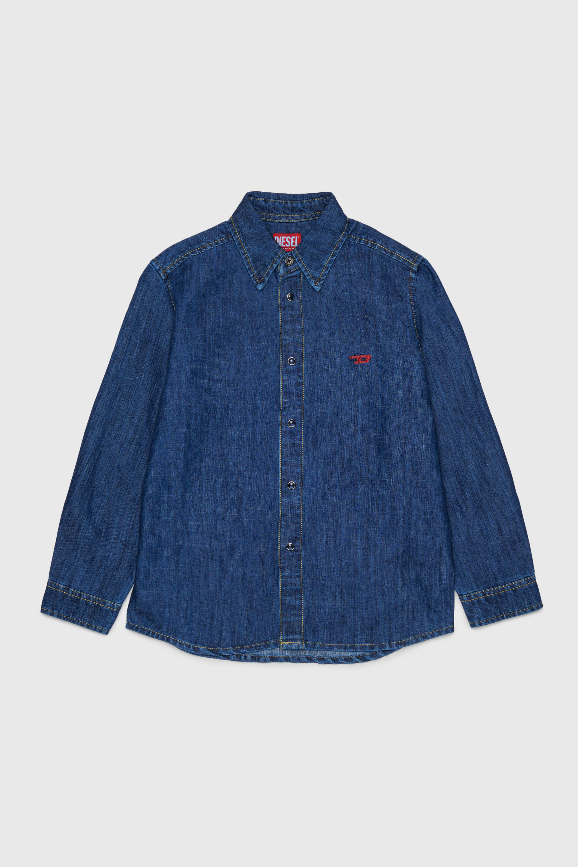 Diesel - CSIMPLY-OVER, Man's Denim shirt with D logo embroidery in Medium blue - 1