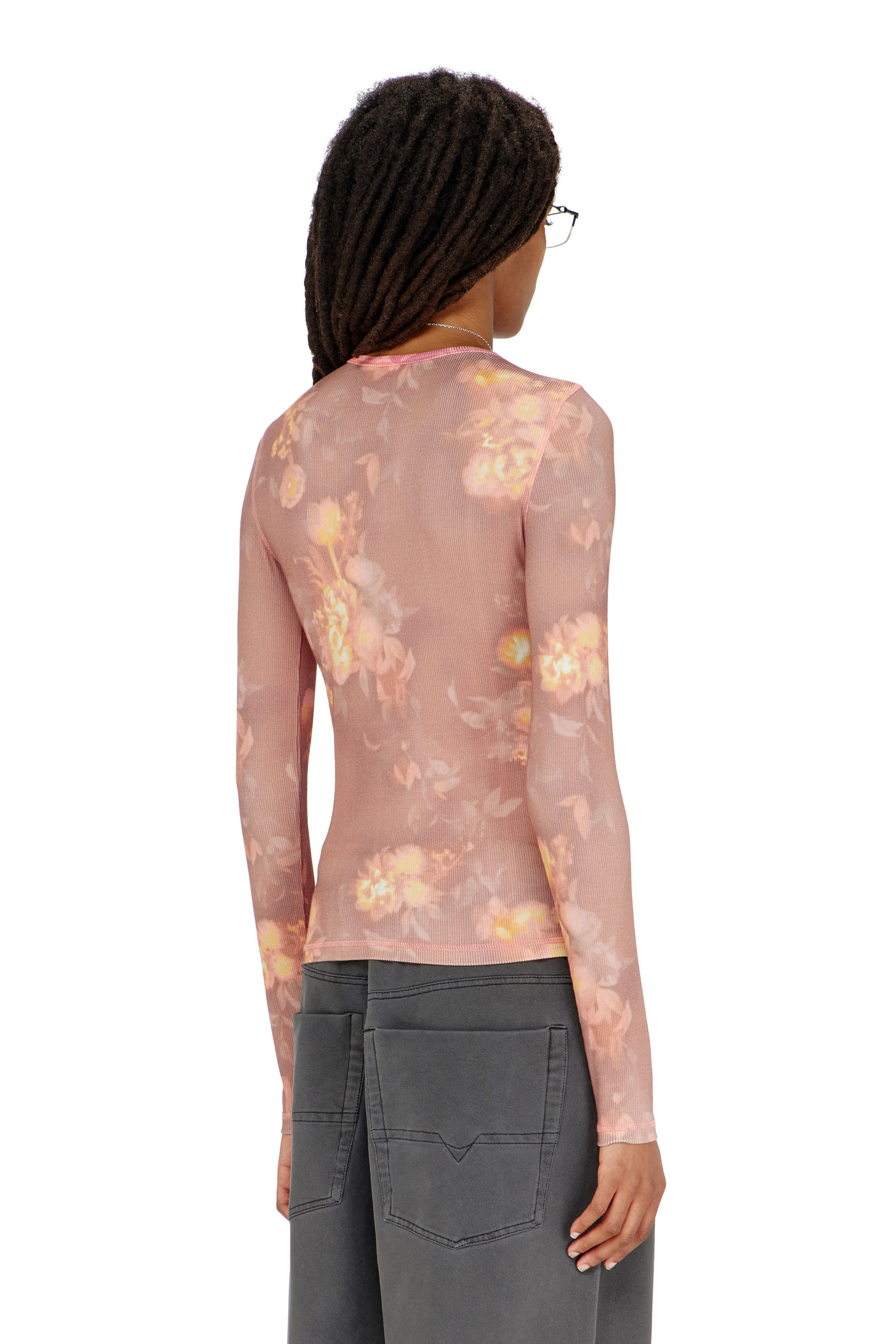 Diesel - T-MOKY-LS, Woman's Top in floral-print ribbed jersey in null - 4