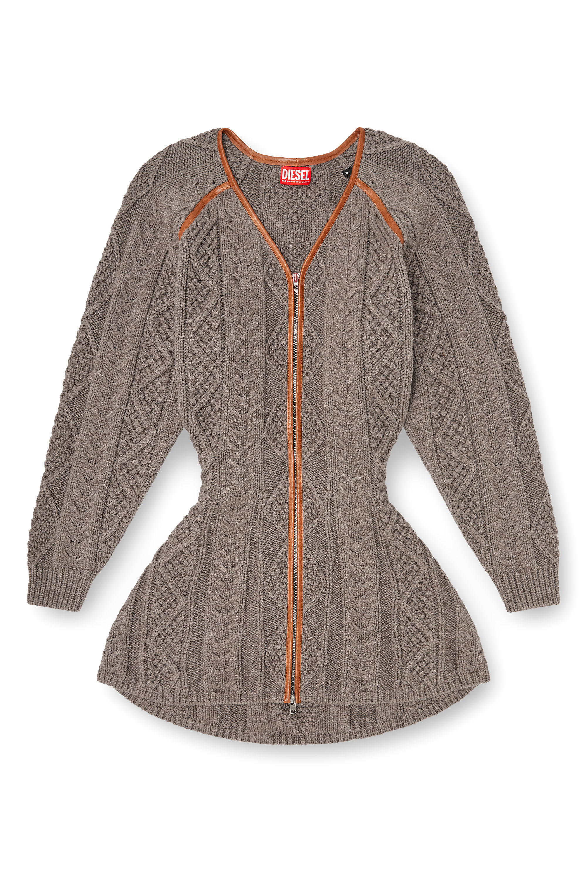 Diesel - M-INTESSE, Woman's Mini cardigan dress in cable knit in Grey - 1