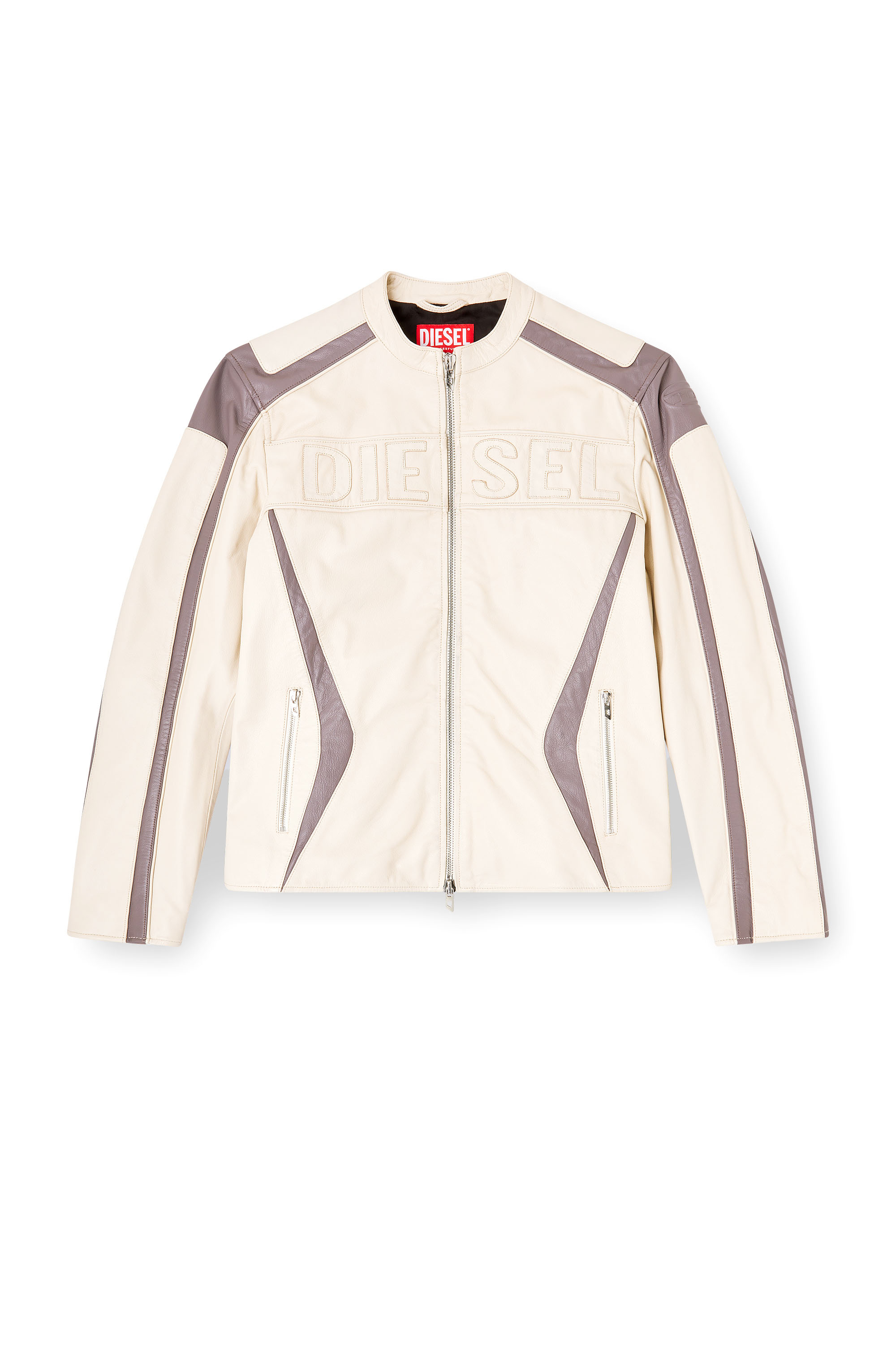 Diesel - L-ADAM, Man's Colour-block leather biker jacket in null - 3