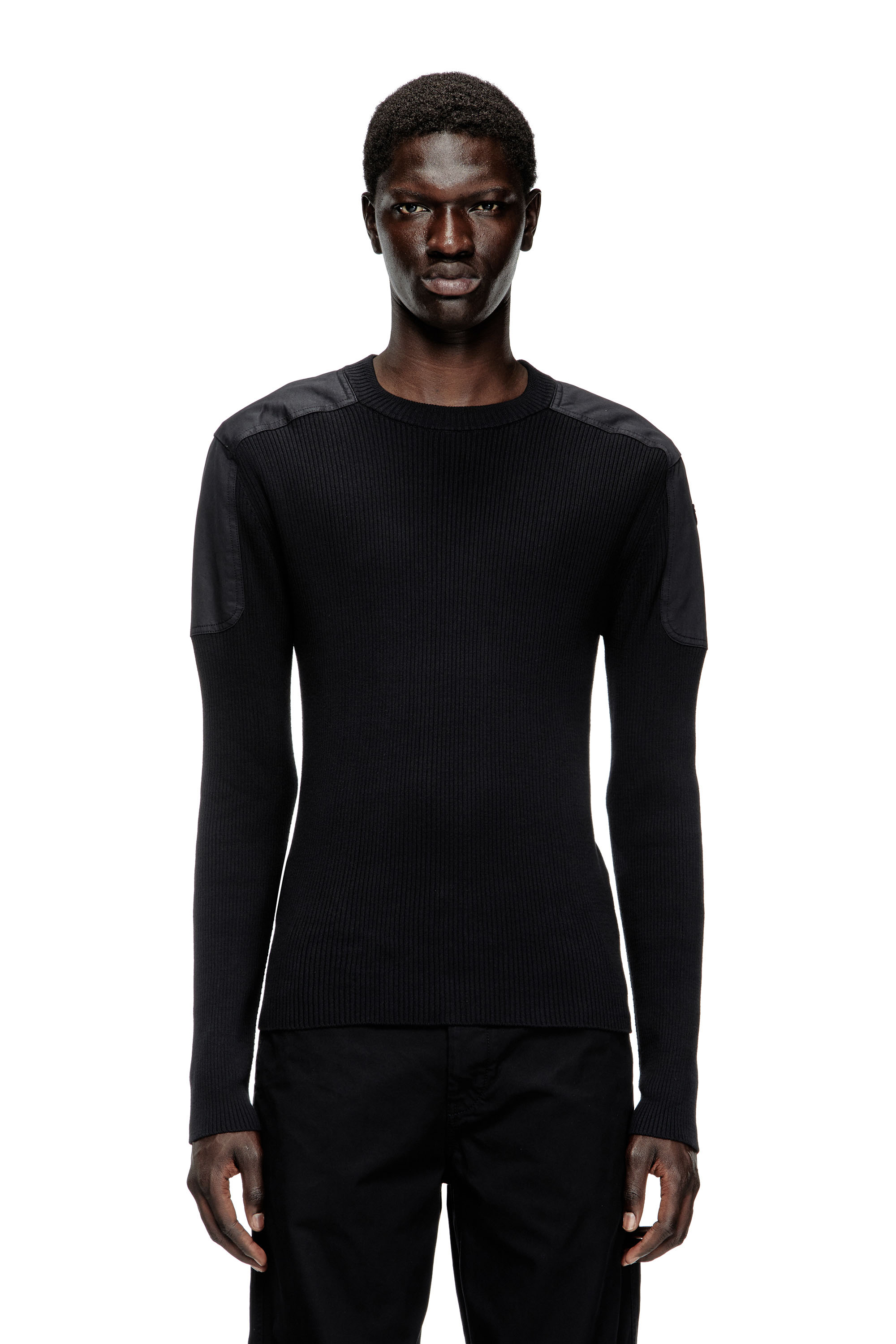 Diesel - K-MARTIN, Man's Ribbed jumper with shoulder panels in Black - 1