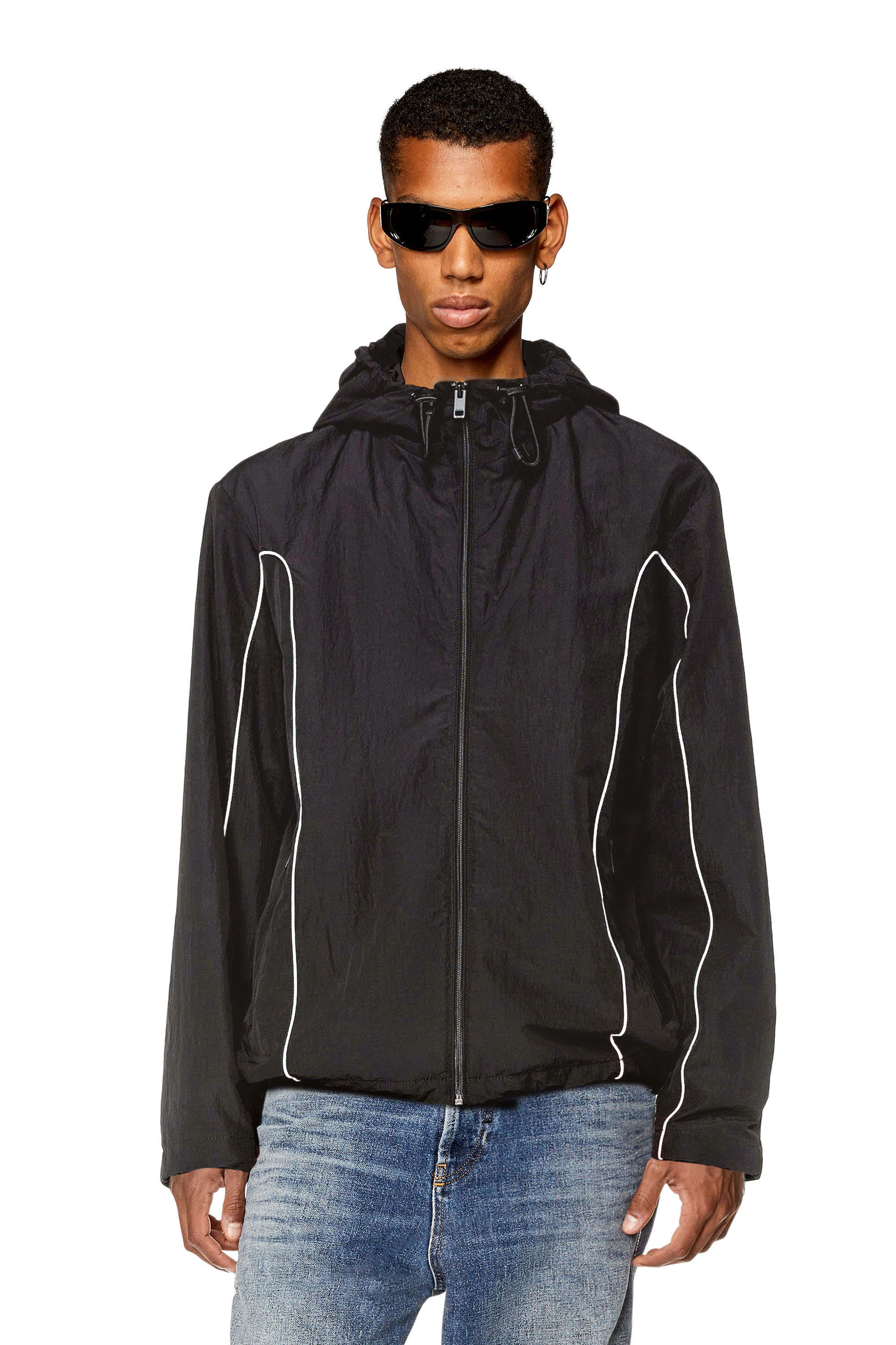 Diesel - J-HIVESSIN, Man's Windbreaker with contrast piping in Black - 3