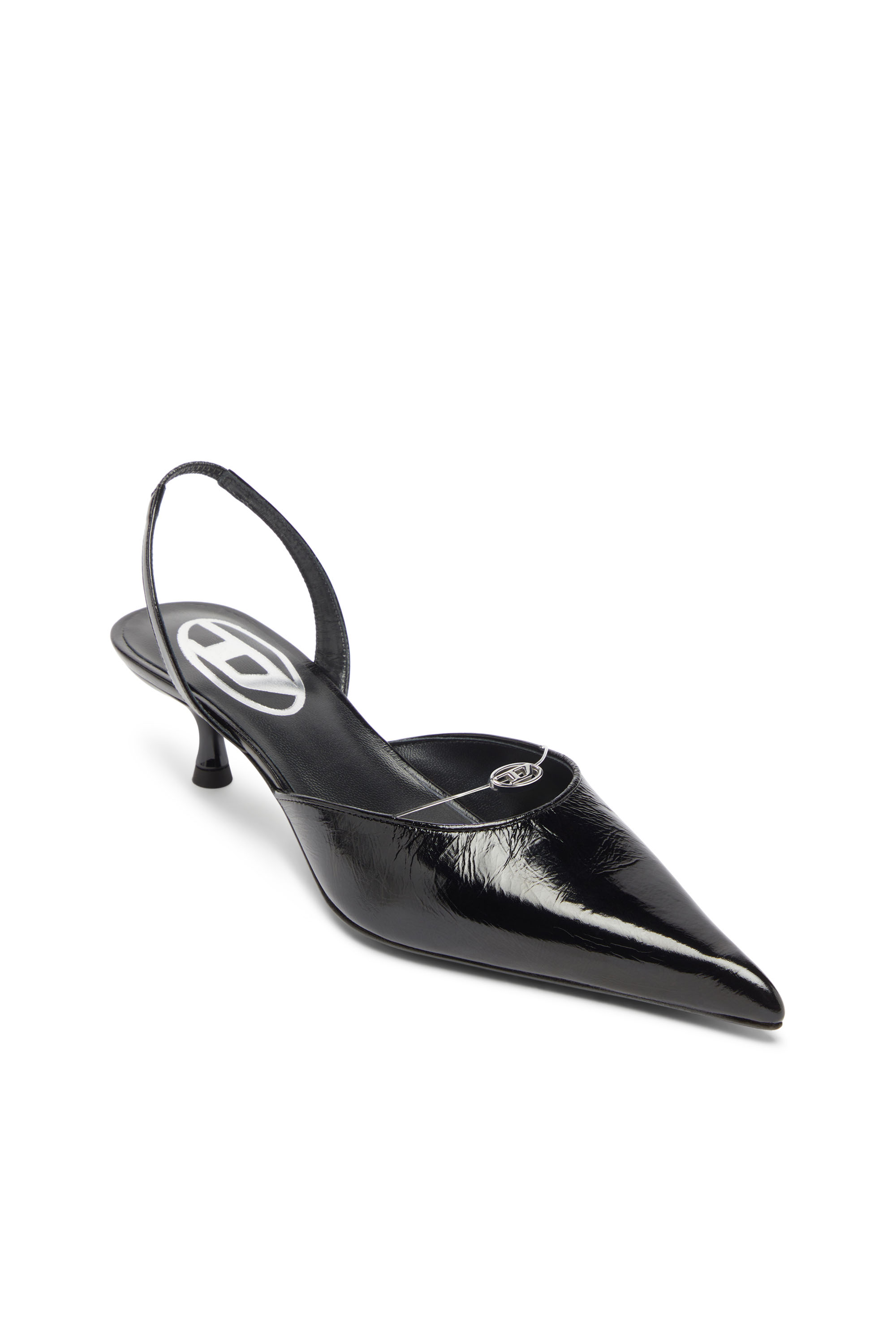 Diesel - D-JEWELS 40 D'OR, Woman's D-Ten&Half - Leather slingbacks with Oval D jewel in Black - 4