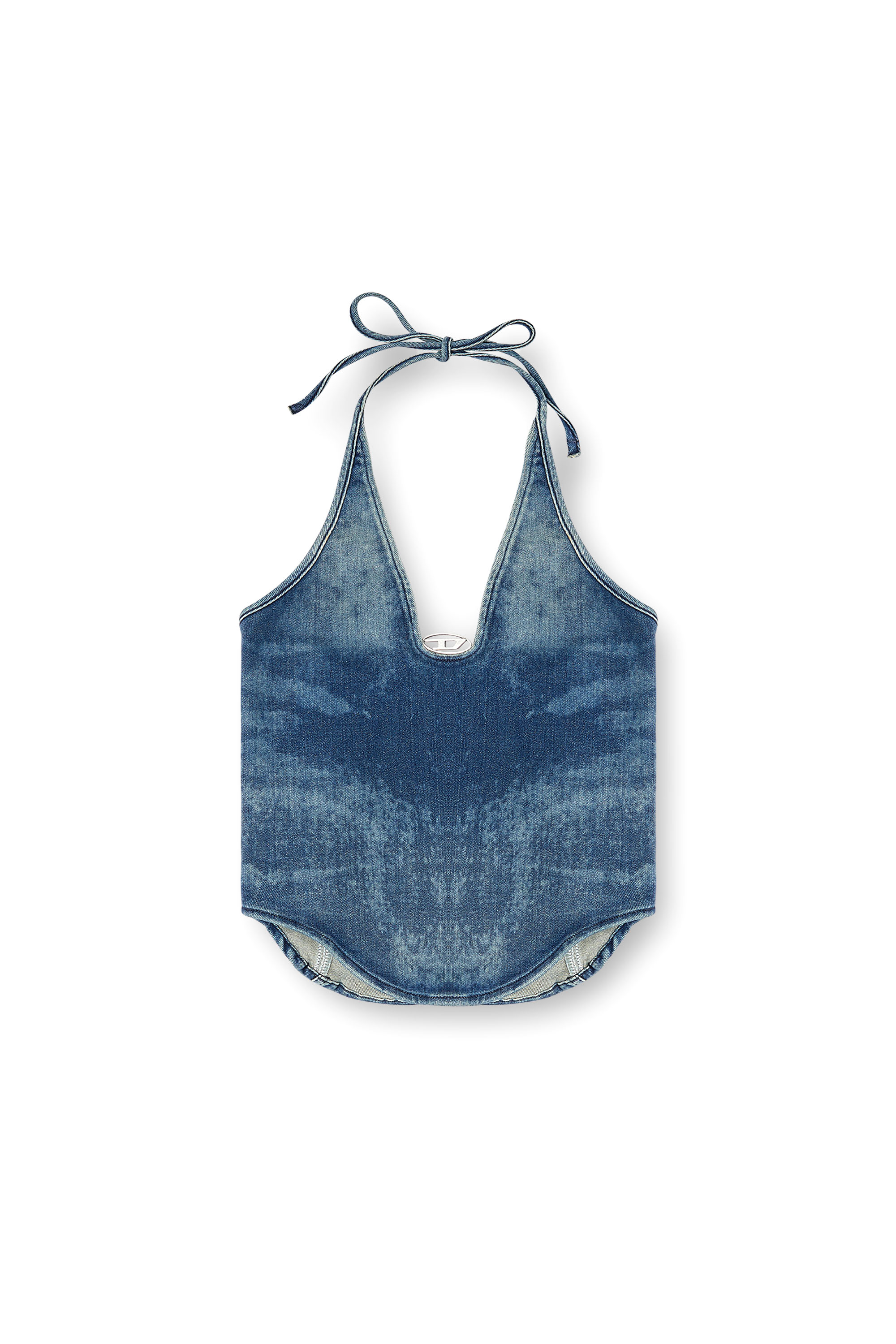 Diesel - DE-JANICE-S, Woman's Halterneck top in Reform denim in Medium blue - 3