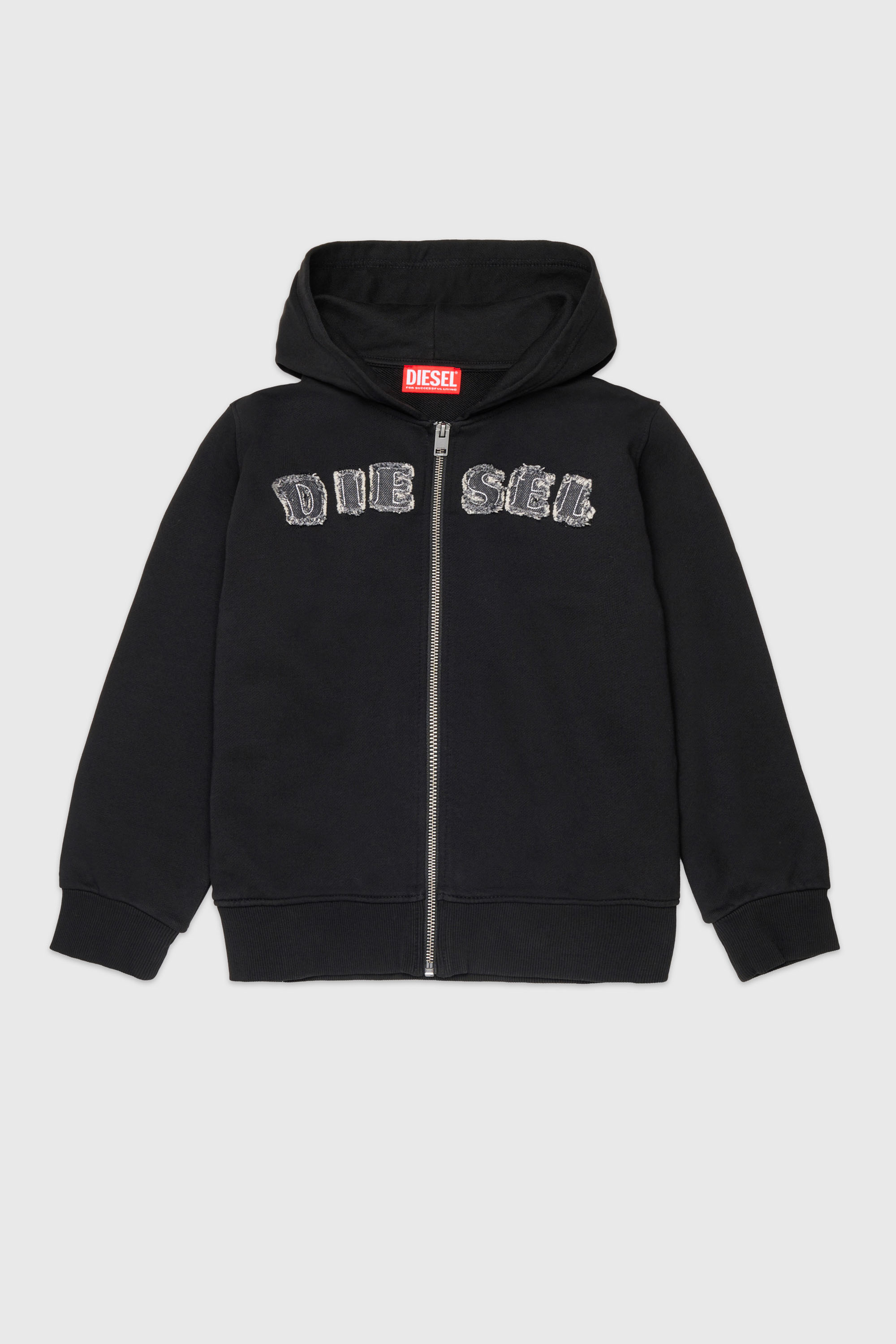 Diesel - SJEANSHOOD OVER, Man's Zip-up hoodie with frayed logo letters in null - 1