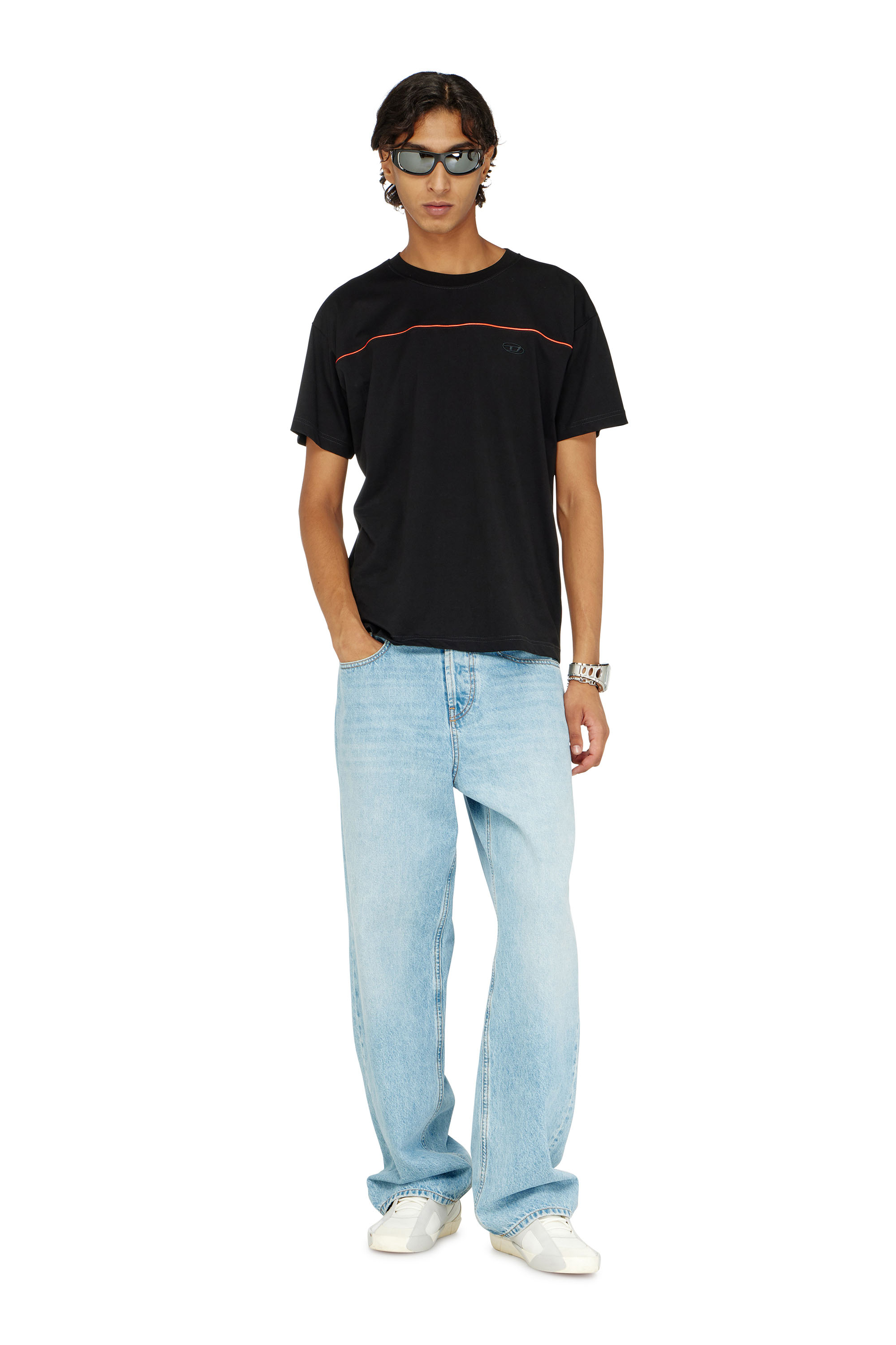 Diesel - T-NORM-PIPING, Man's T-shirt with contrast piping in Black - 1
