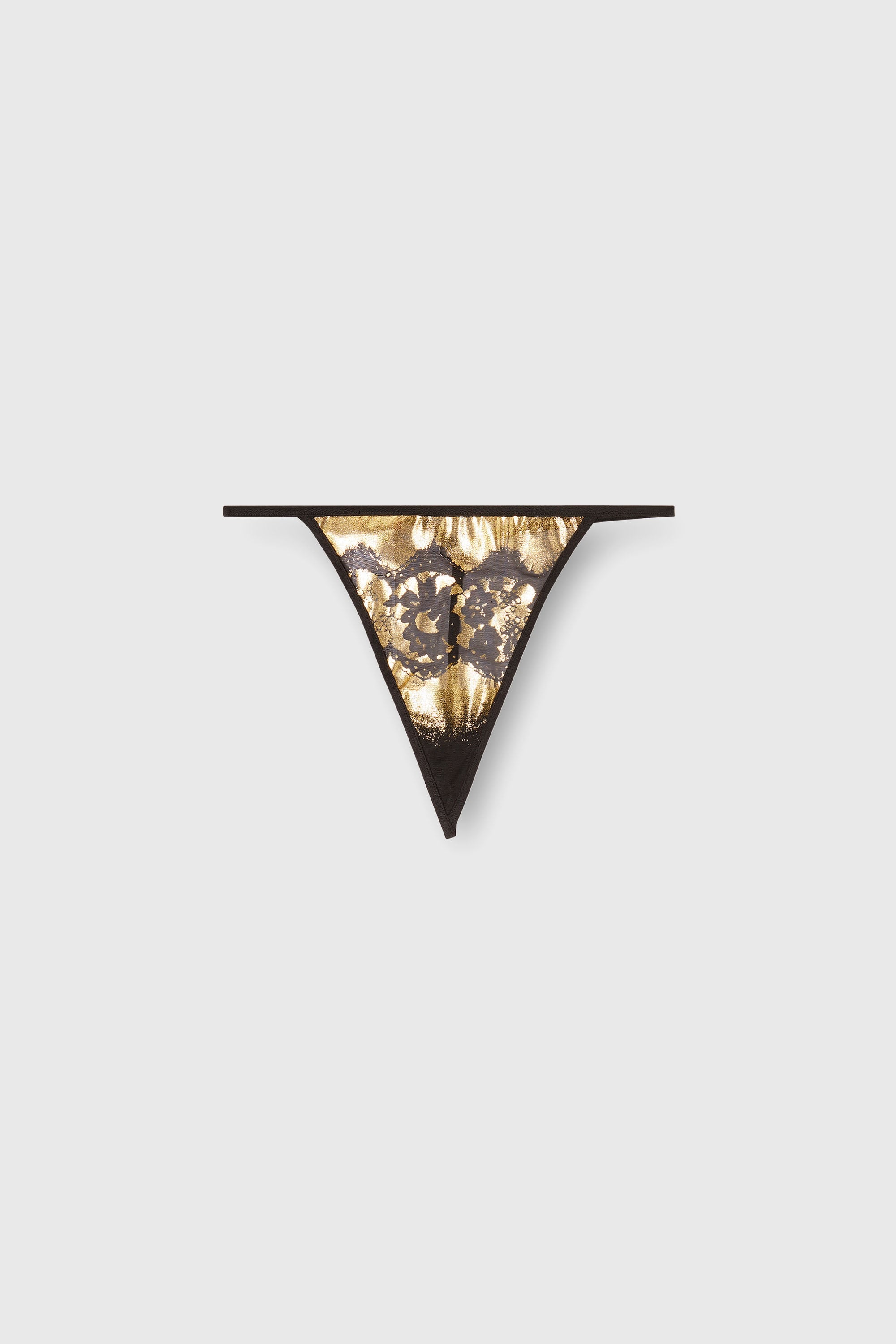 Diesel - D-STRING-GFT, Woman's Stretch-tulle thong with metallic lace effect in Black/Gold - 2