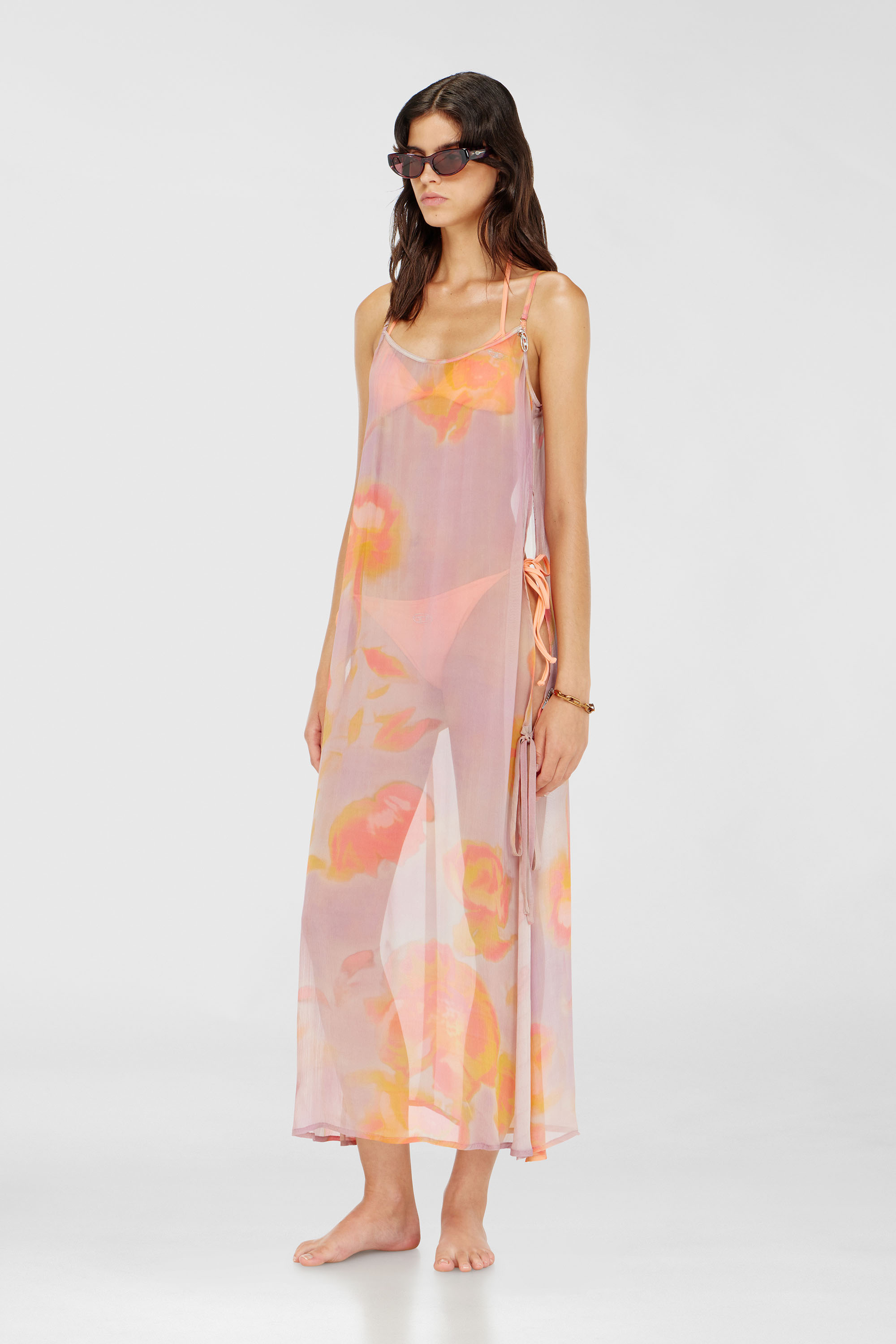 Beach cover-up dress in floral chiffon