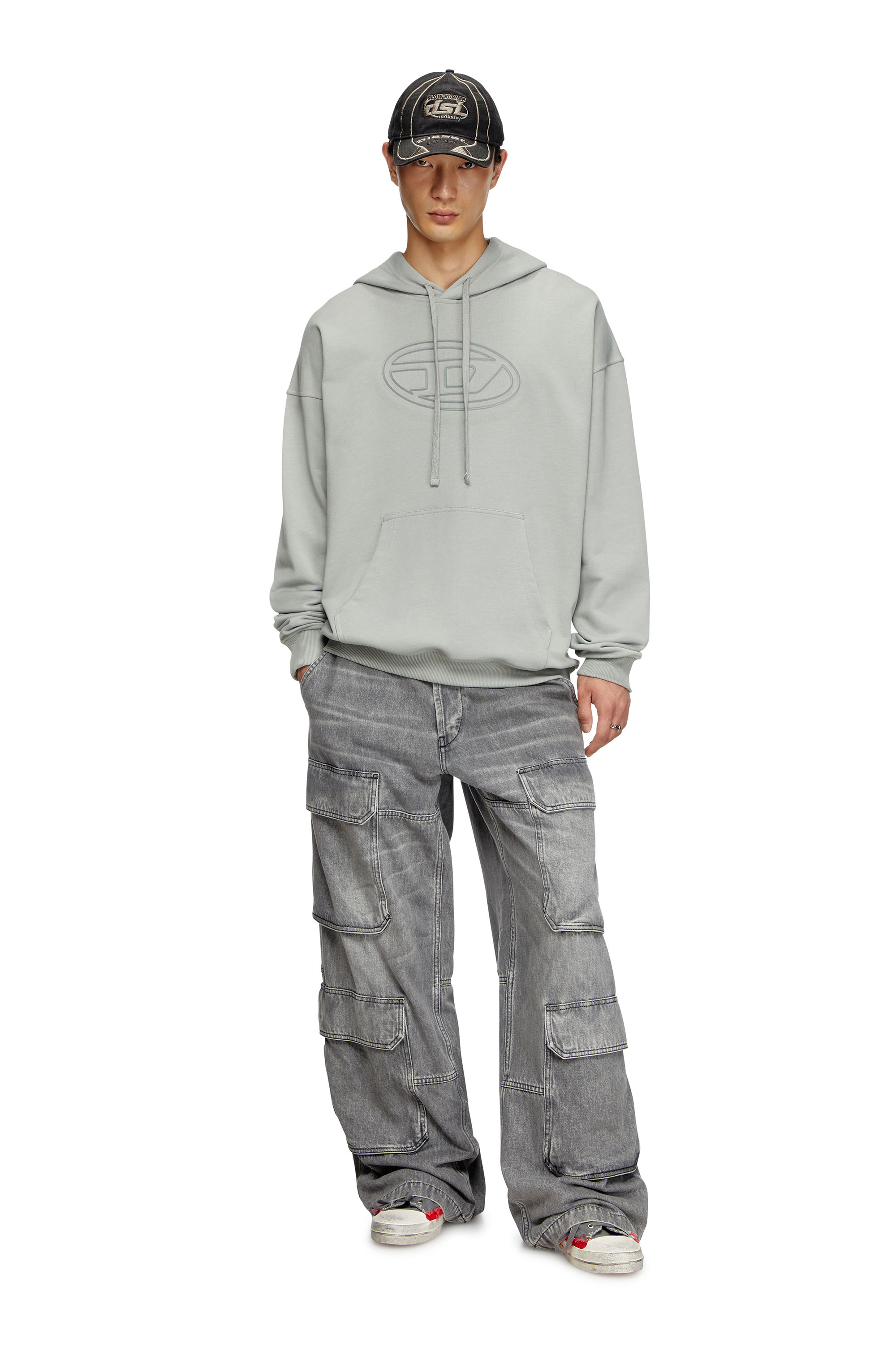 Diesel - S-UMMER-BIGOVAL, Man's Hoodie with embossed Oval D in Light Grey - 5