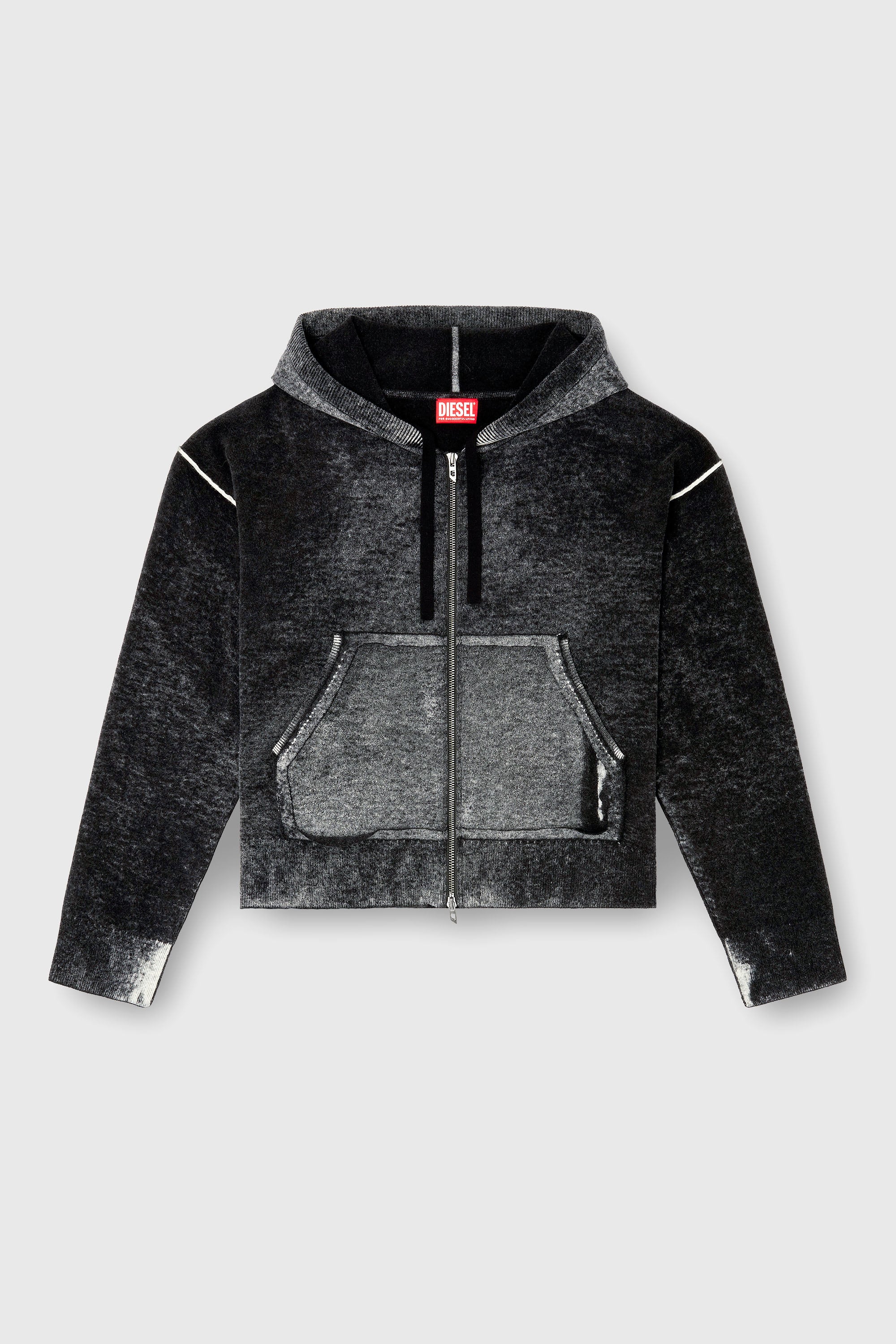 Diesel - M-HERMINE, Woman's Reverse-print hooded cardigan in wool in Black/Grey - 2