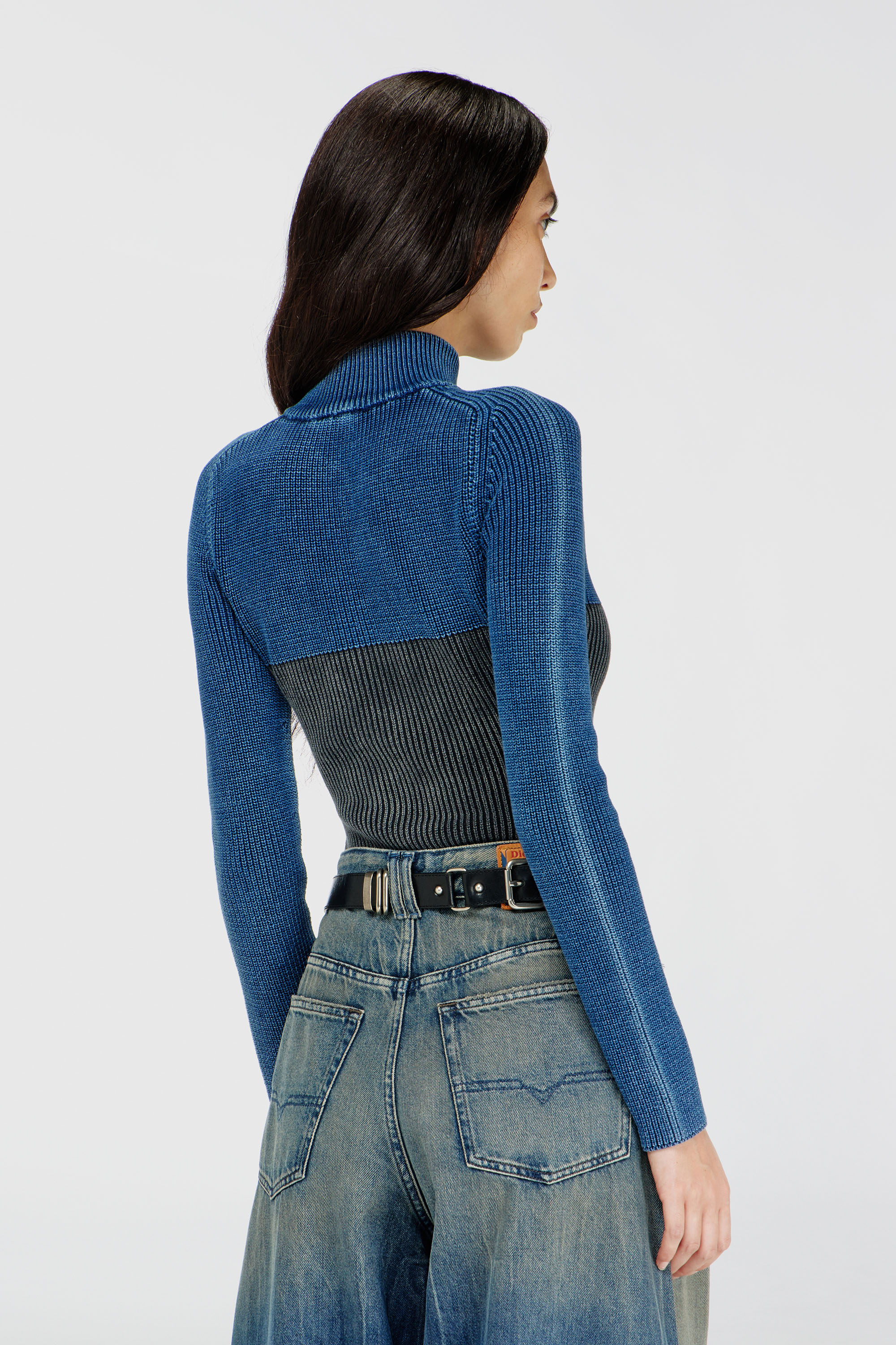 Diesel - M-HERMOSITA, Woman's Zip-up cardigan with two-tone denim effect in Black/Blue - 3