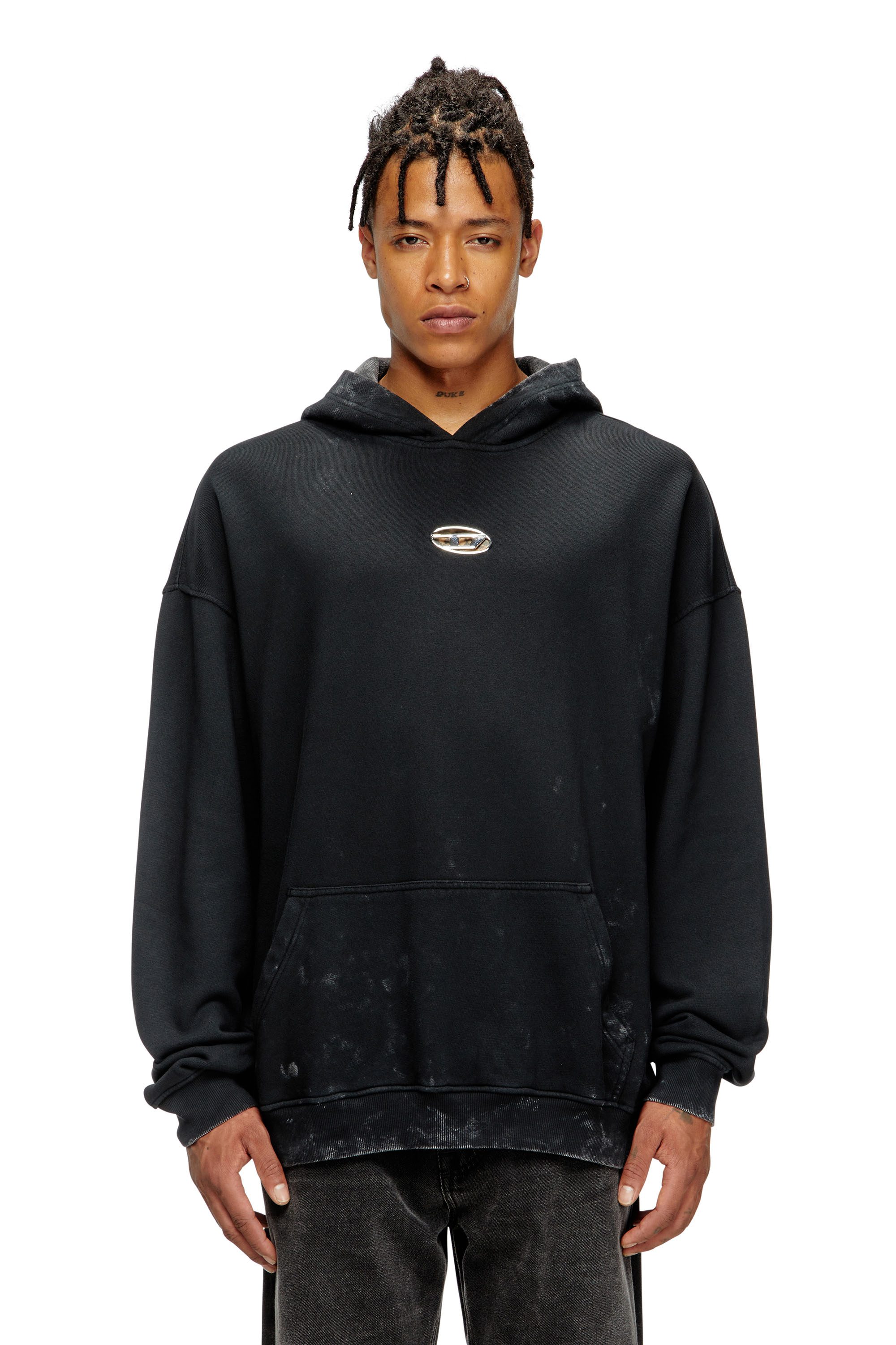 Diesel - S-BOXT-HOOD-T10, Man's Hoodie with cut-out metal Oval D in null - 1