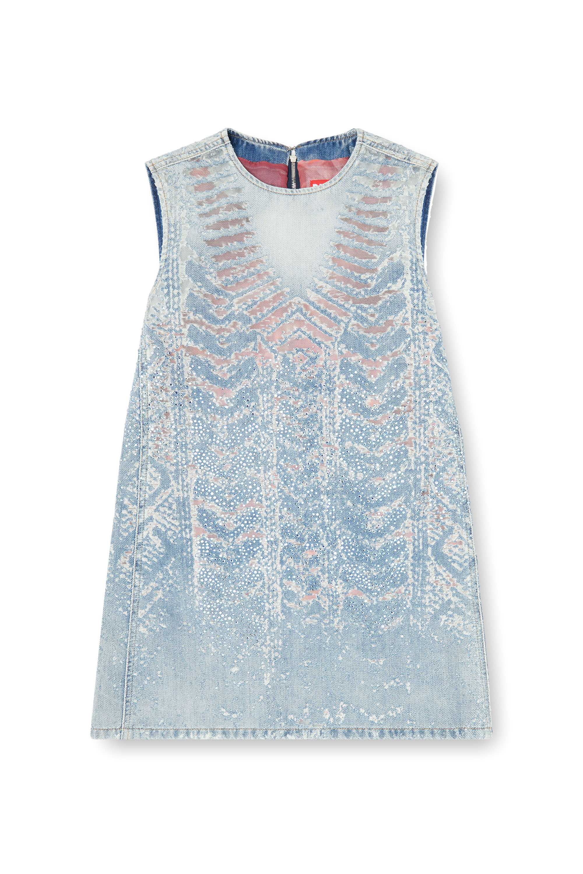 Diesel - DE-MYRELA-S, Woman's Mini dress in microstone devor&eacute; denim in Light Blue - 3