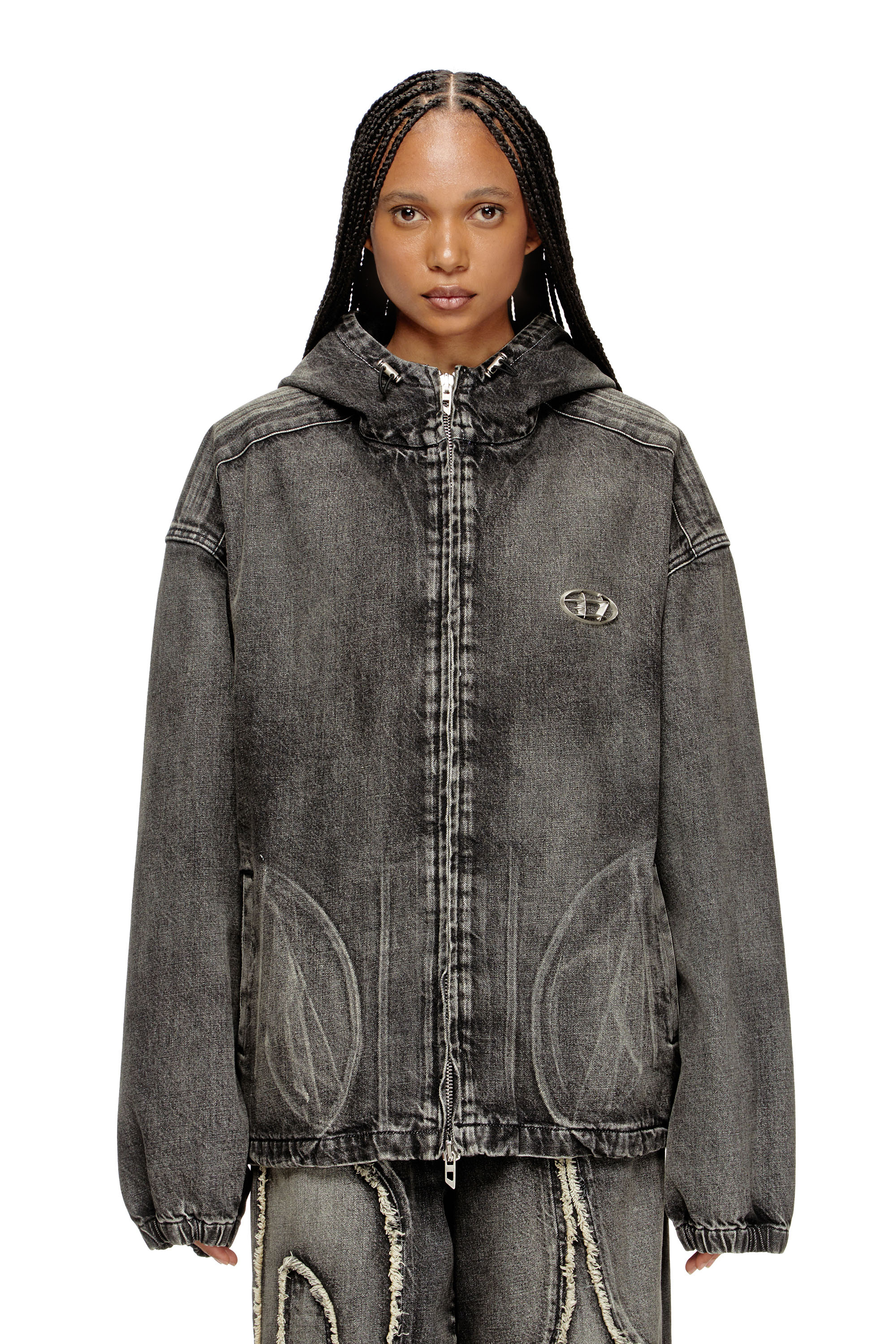 Diesel - THUGJACK, Unisex's Hooded jacket in faded denim in Black - 6
