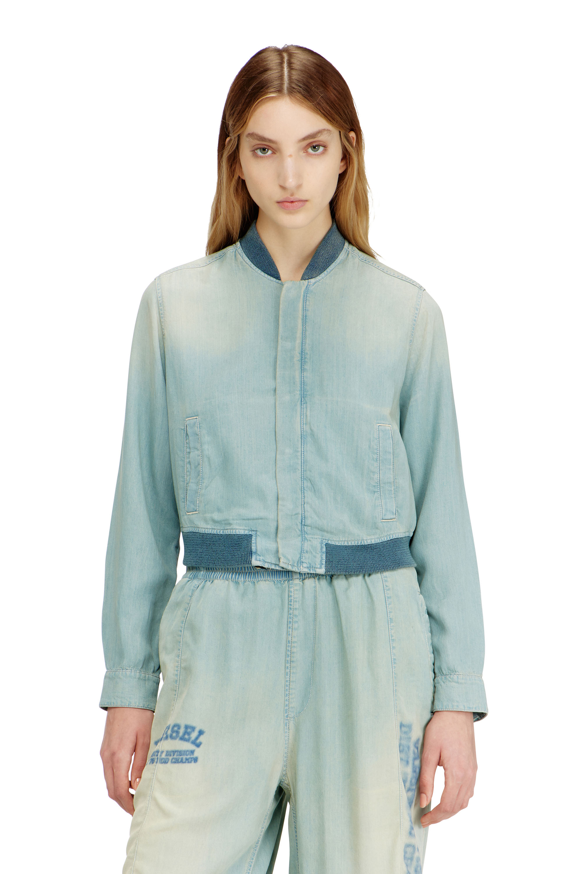 Diesel - DE-RANIA-S1, Woman's Bomber-shirt in fluid dirt-effect denim in null - 3