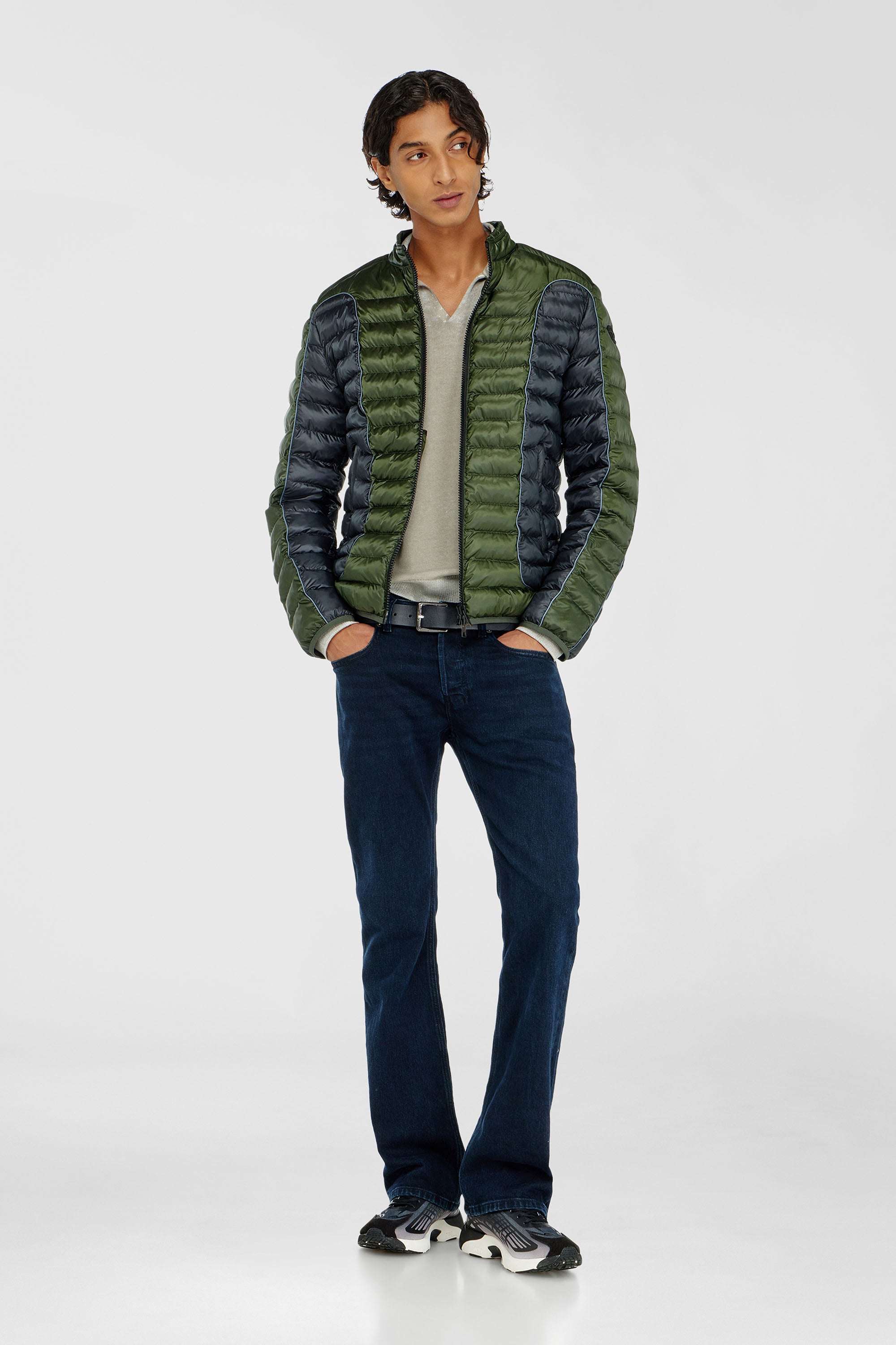 Biker-style puffer jacket with colour-block design