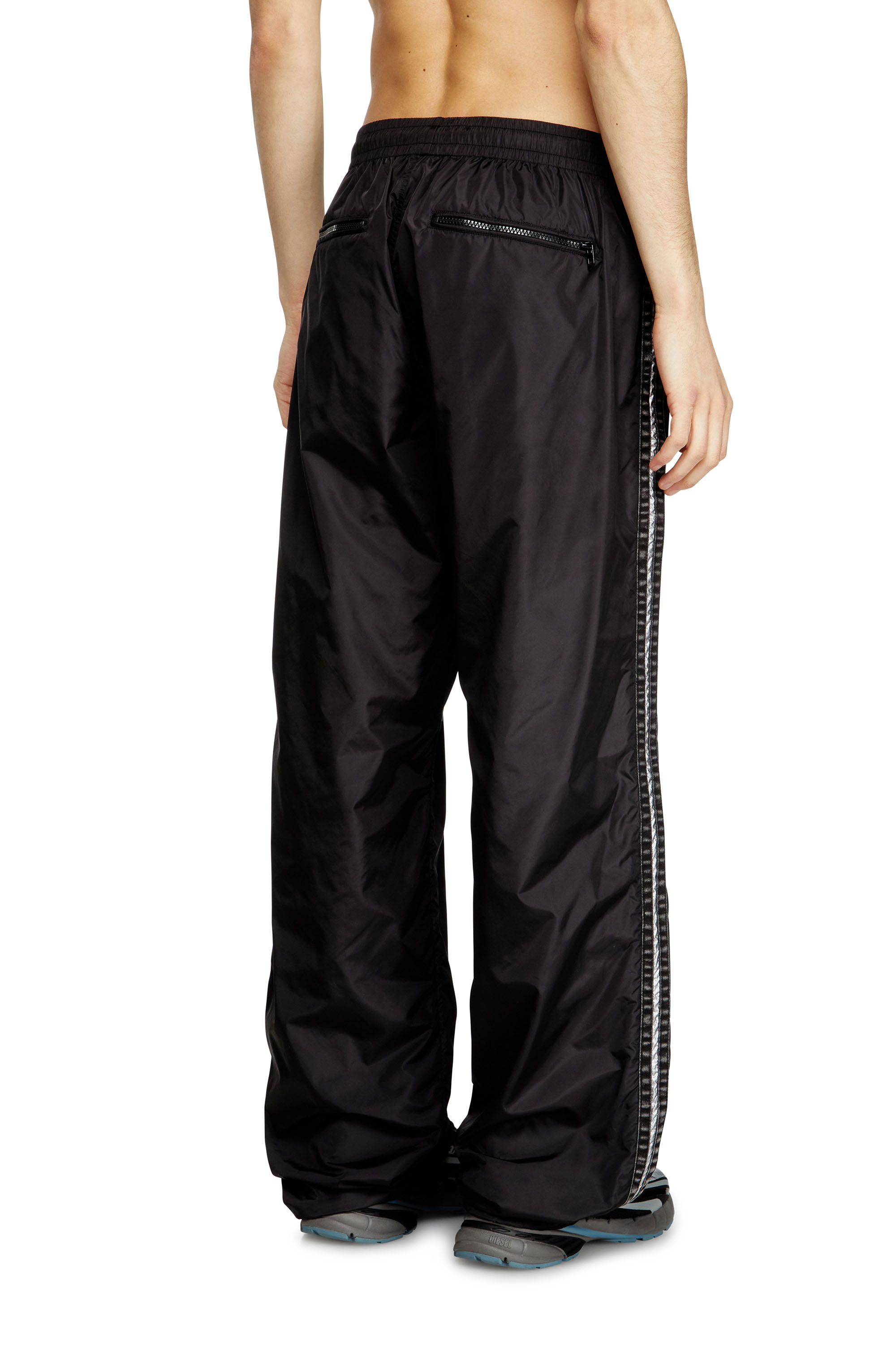 Diesel - P-CARON, Man's Nylon track pants with side bands in Black - 4