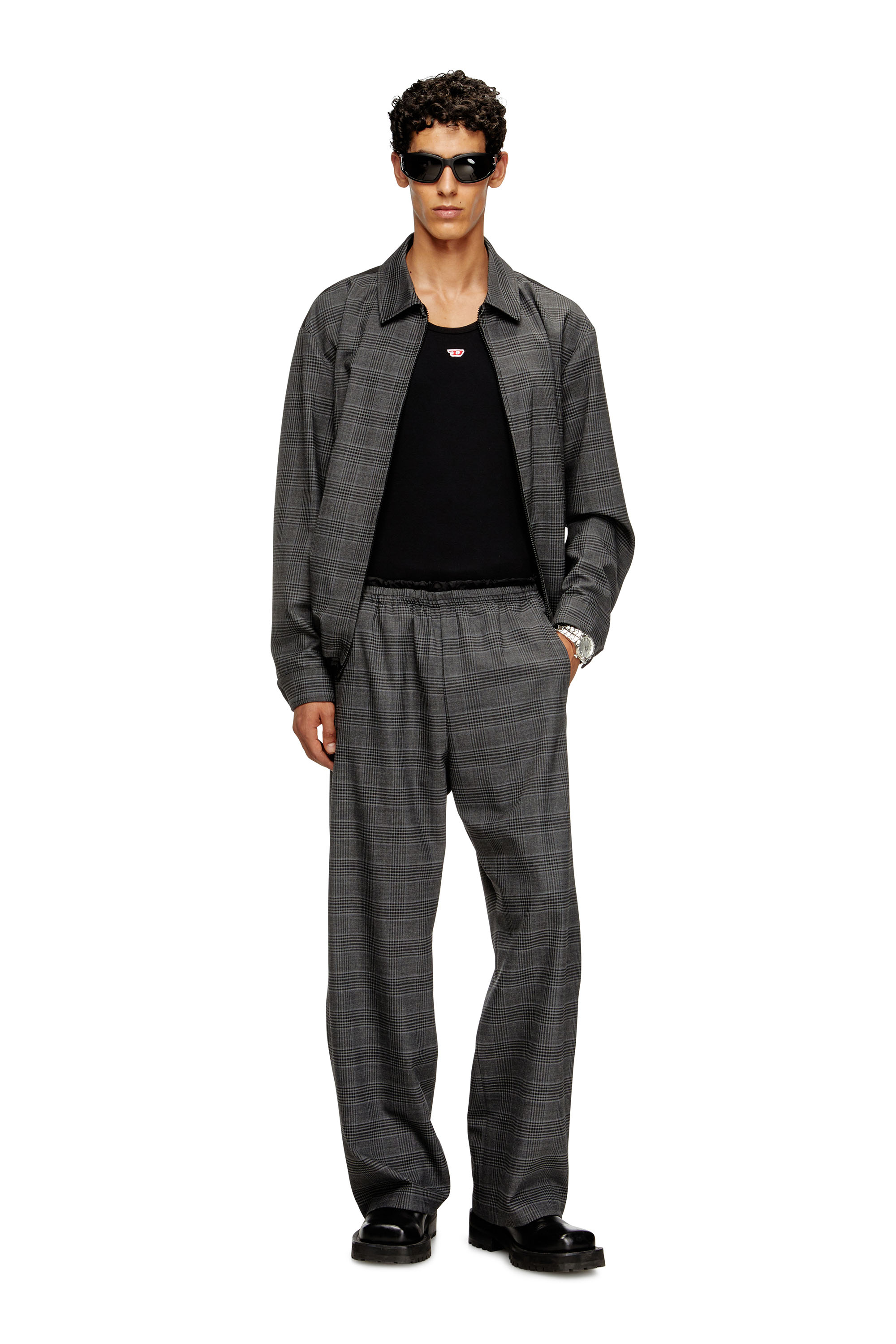 Diesel - P-TILSON, Man's Wool pants with a drawstring waist in Black/Grey - 1
