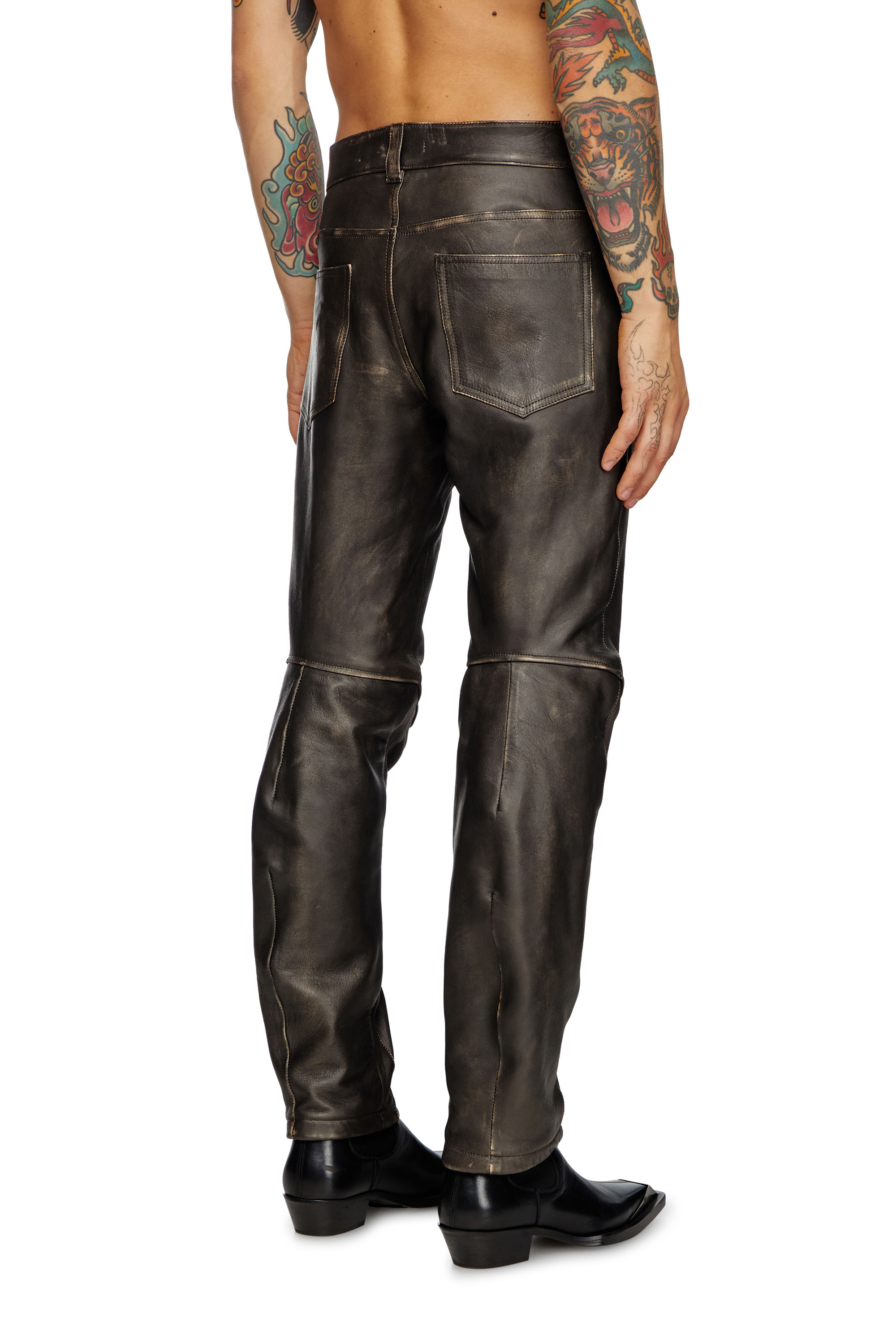 Diesel - P-NASH-LEAT, Man's Distressed leather pants in Black - 3