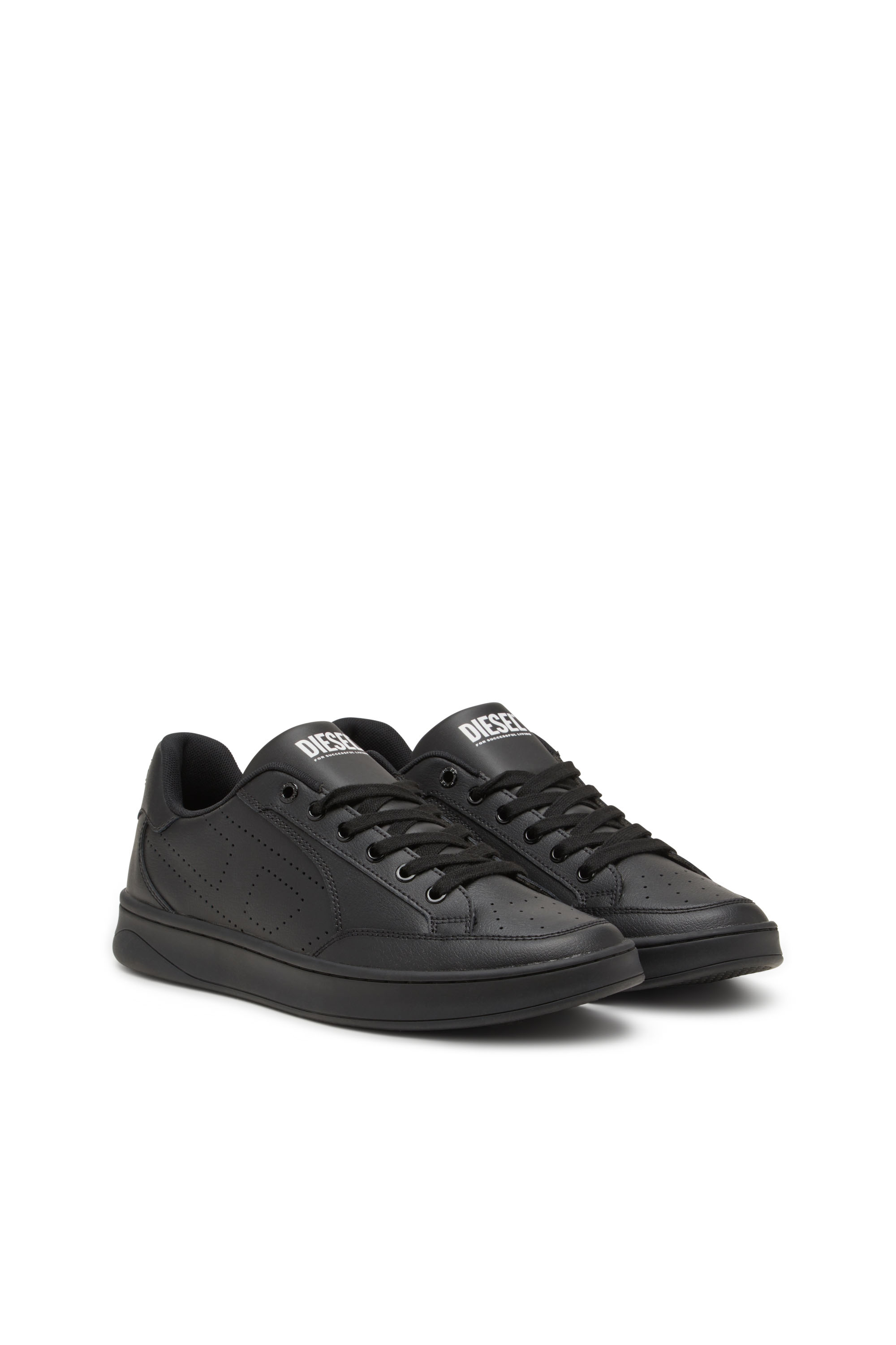 Diesel - S-DAKOTA LOW, Man's Leather sneakers with perforated logo in Black - 2