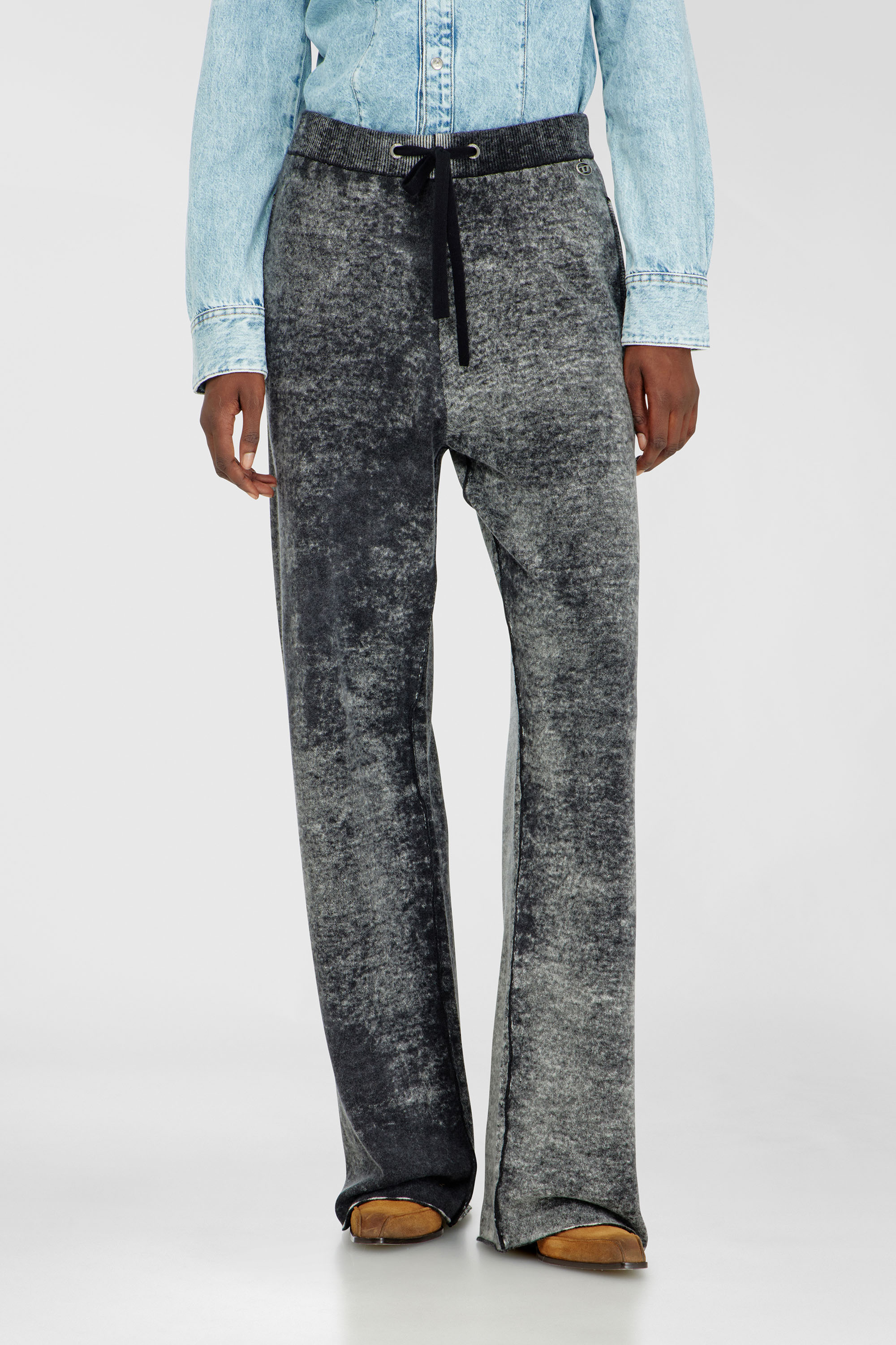 Diesel - M-HONORINE, Woman's Reverse-print knitted wool track pants in Dark grey - 2