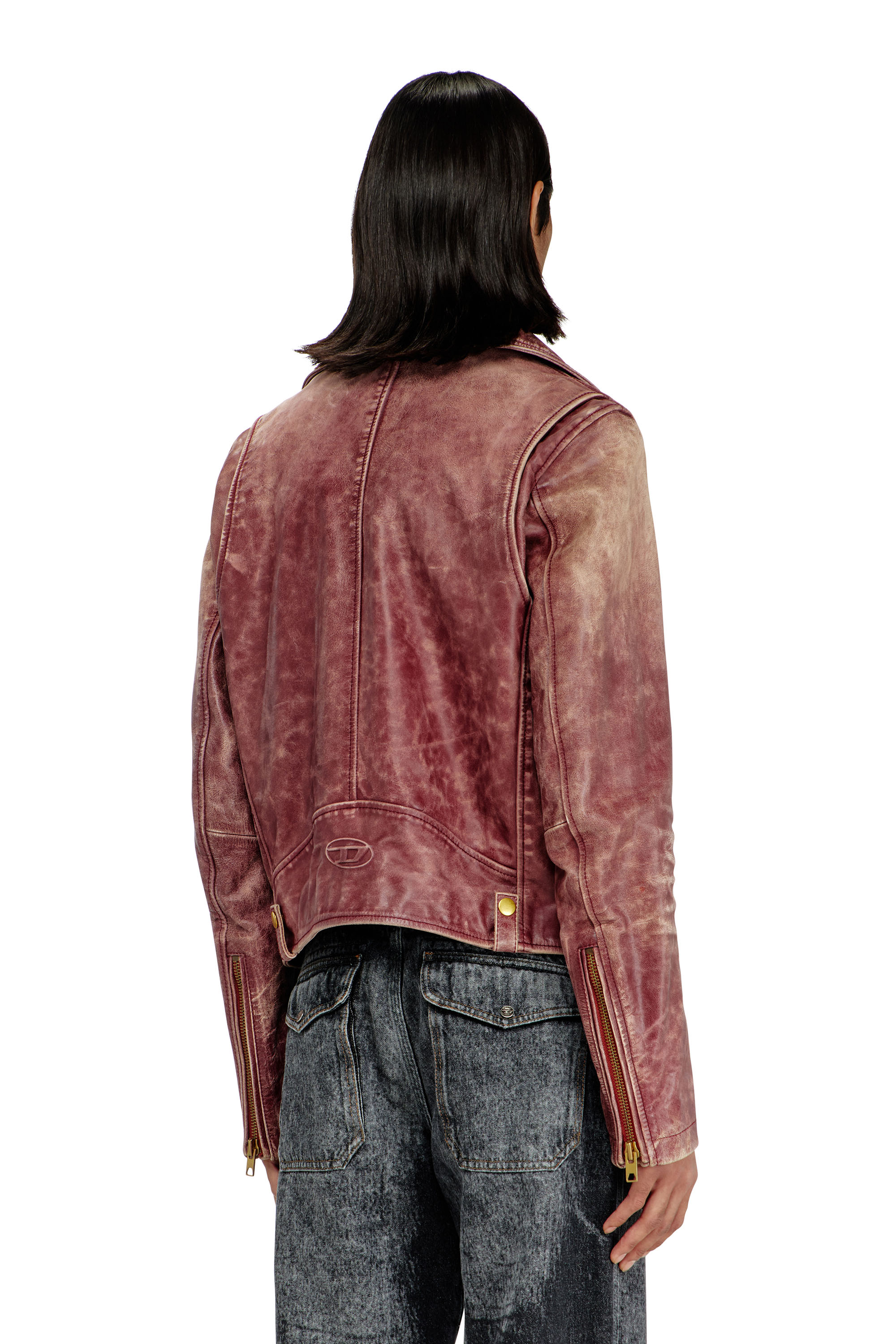 Diesel - L-EON-CJCM, Man's Biker jacket in treated leather in Brown - 4