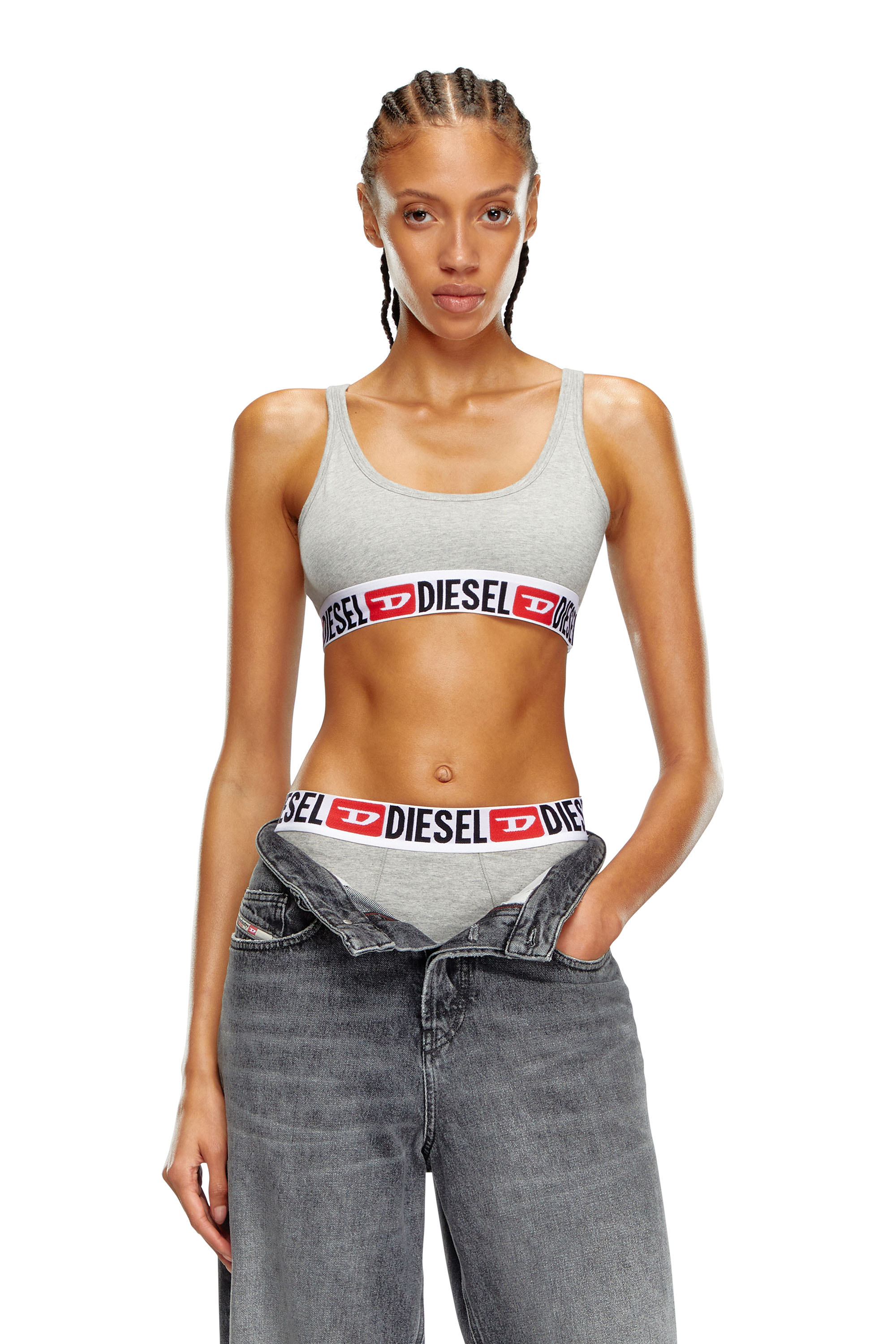 Diesel - UFSB-ORIBA, Woman Ribbed bralette with logo band in Grey - Image 1