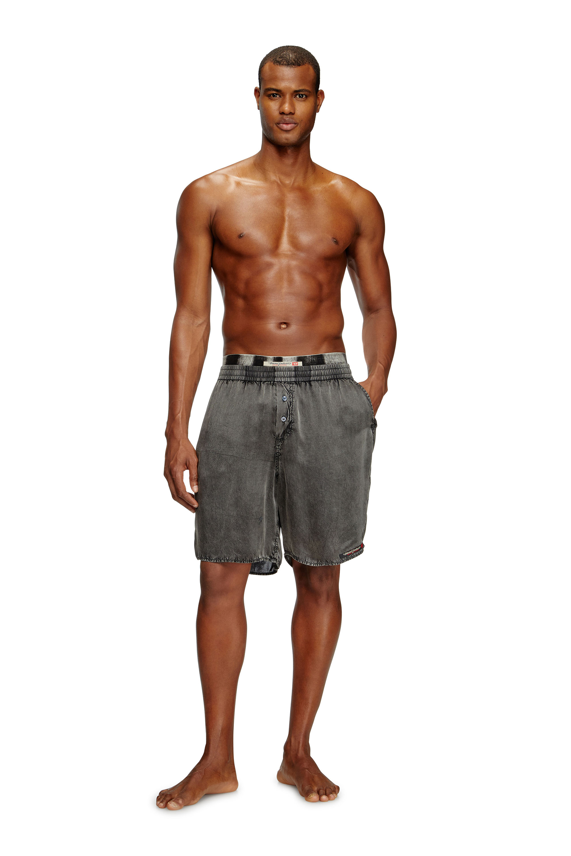 Diesel - SILVO-DNM, Man's Extra-long boxer shorts with denim effect in Dark grey - 3