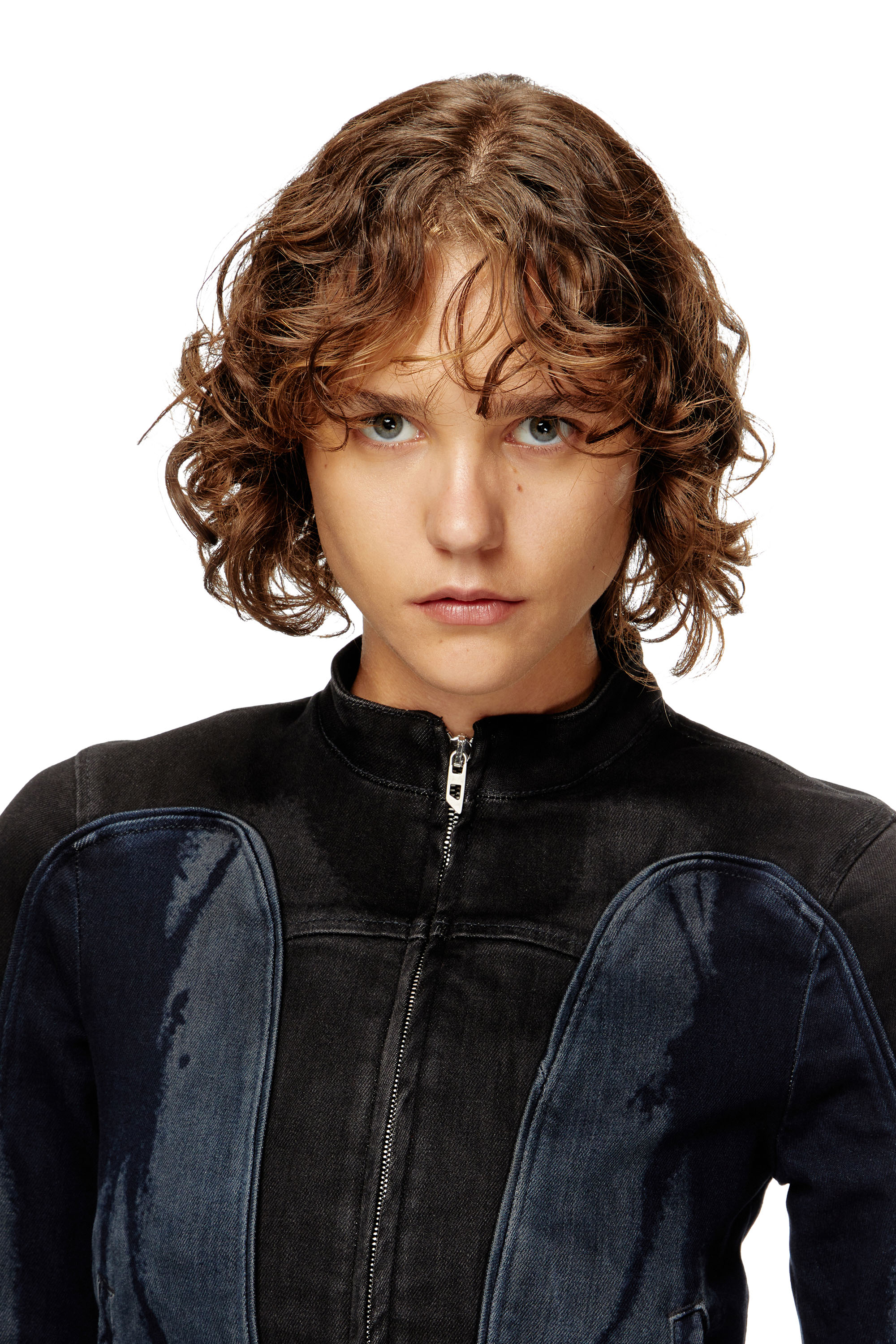 Diesel - DE-MORNY-S, Woman's Biker-style jacket in bicolour denim in Black/Blue - 5