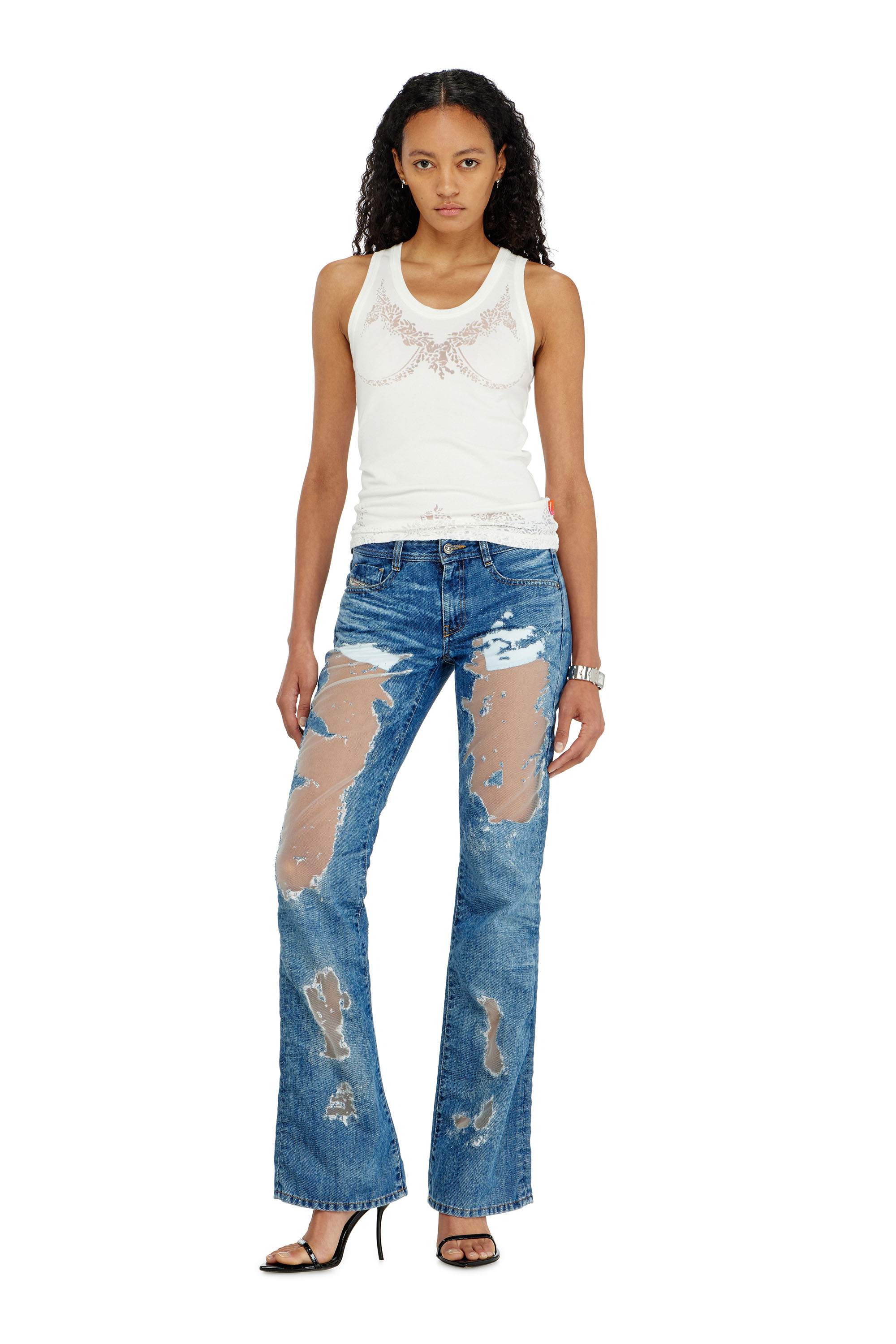 Diesel - PR-T-ANKI-LACE-R, Woman's Tank top with devor&eacute; lace effect in White - 1