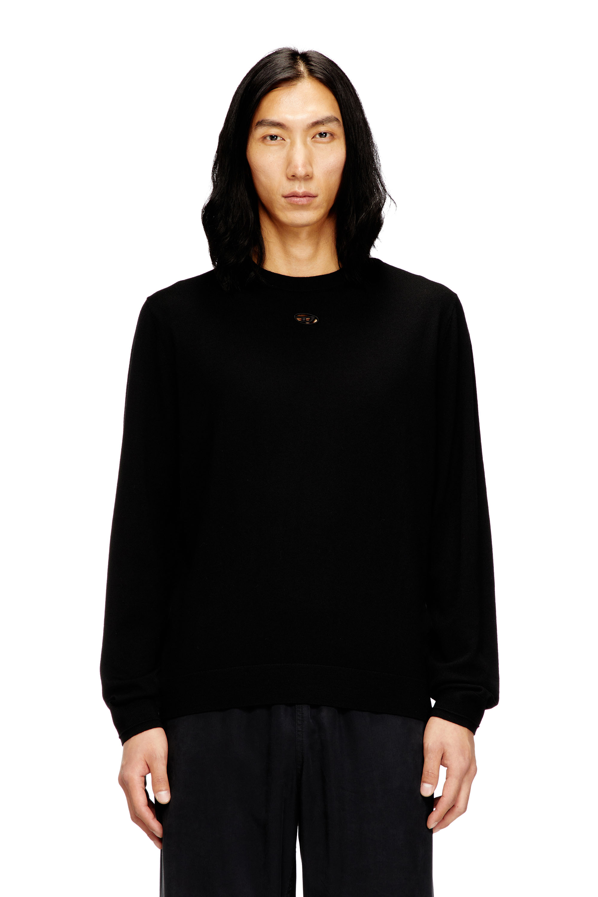 Diesel - K-VALIAM, Man's Wool jumper with cut-out logo in Black - 1