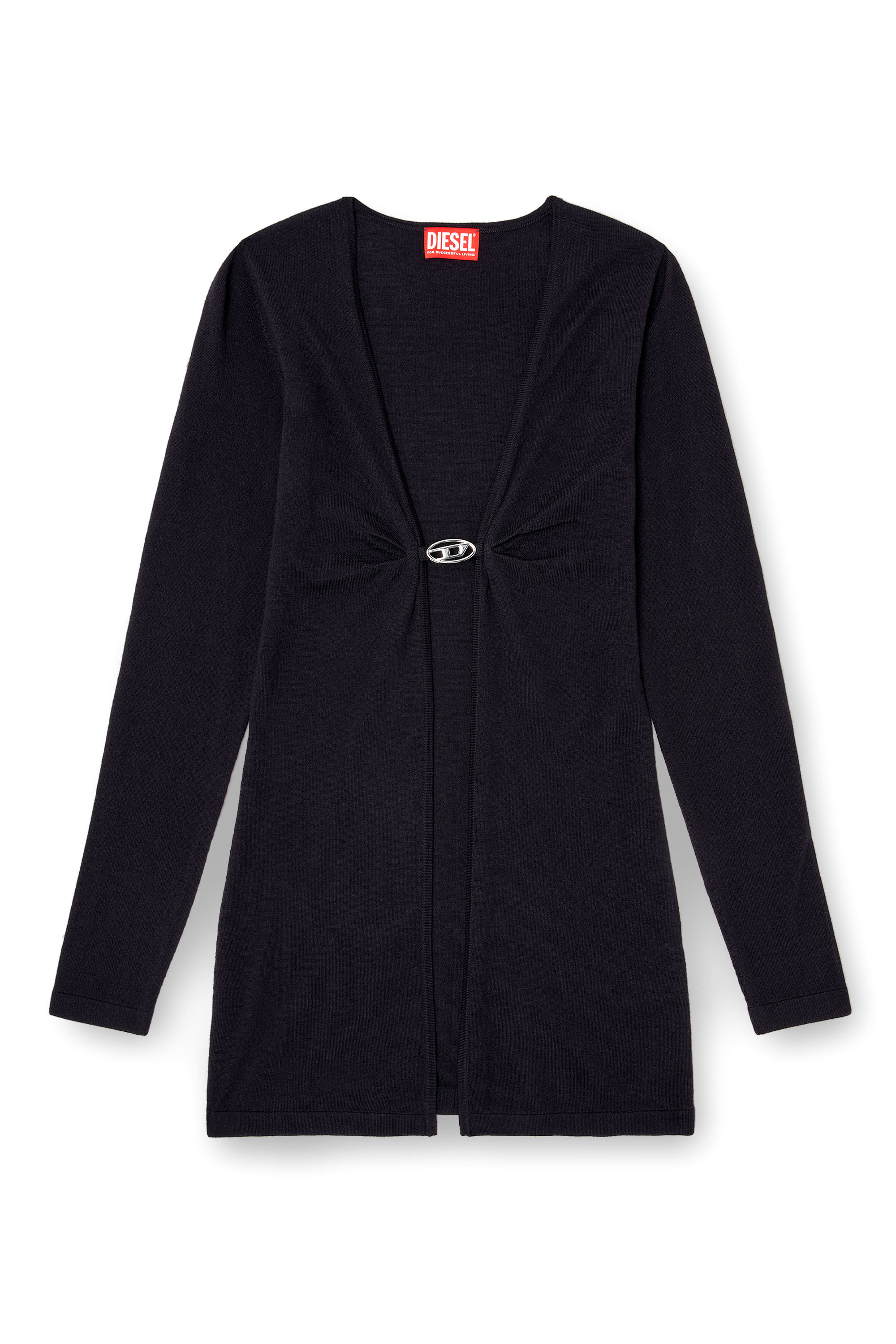 Diesel - M-PIERRY-LONG, Woman's Longline wool cardigan with open front in Dark Blue - 3