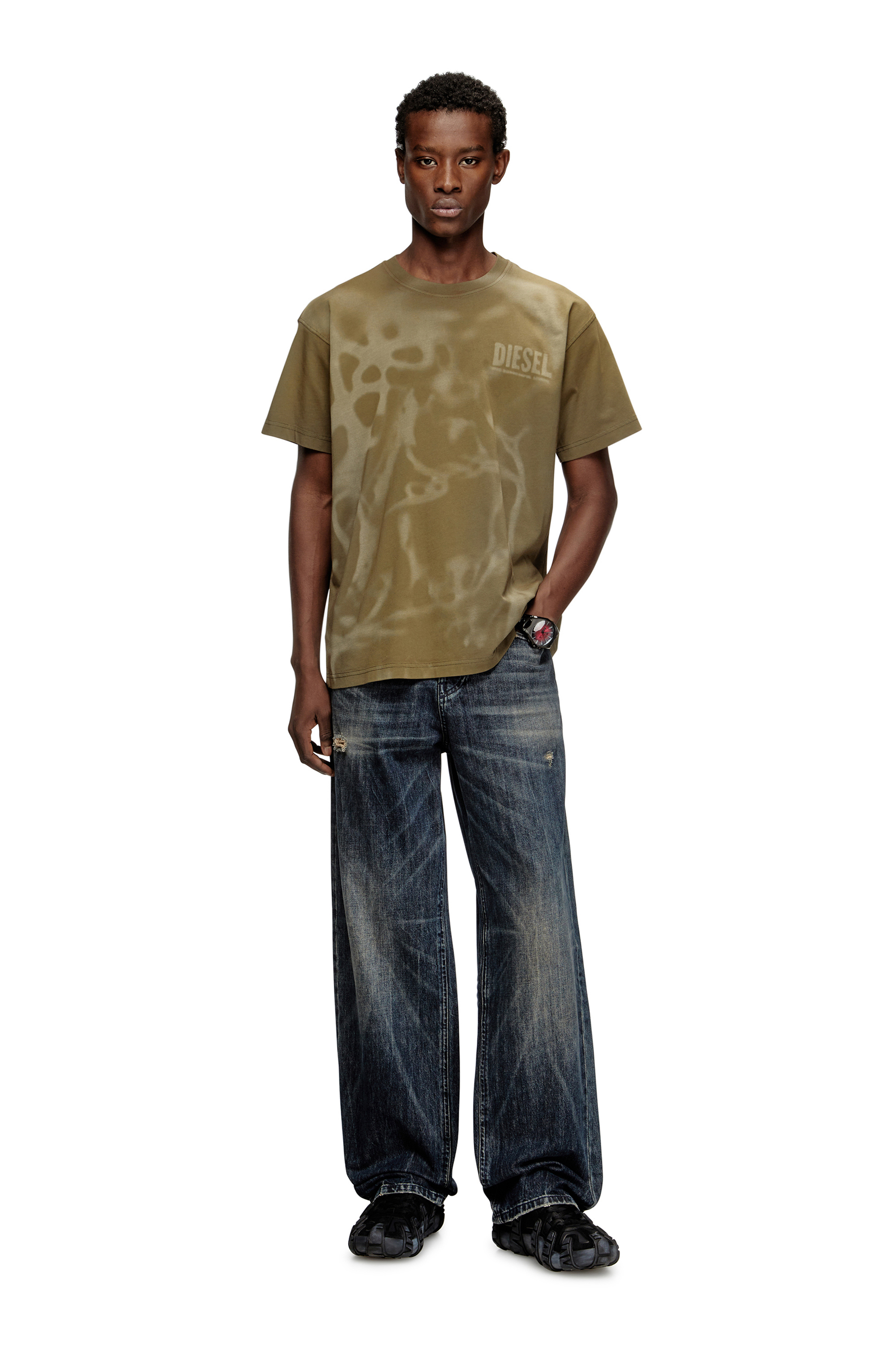 Men's Cotton T-shirt with laser print | Beige | Diesel FI
