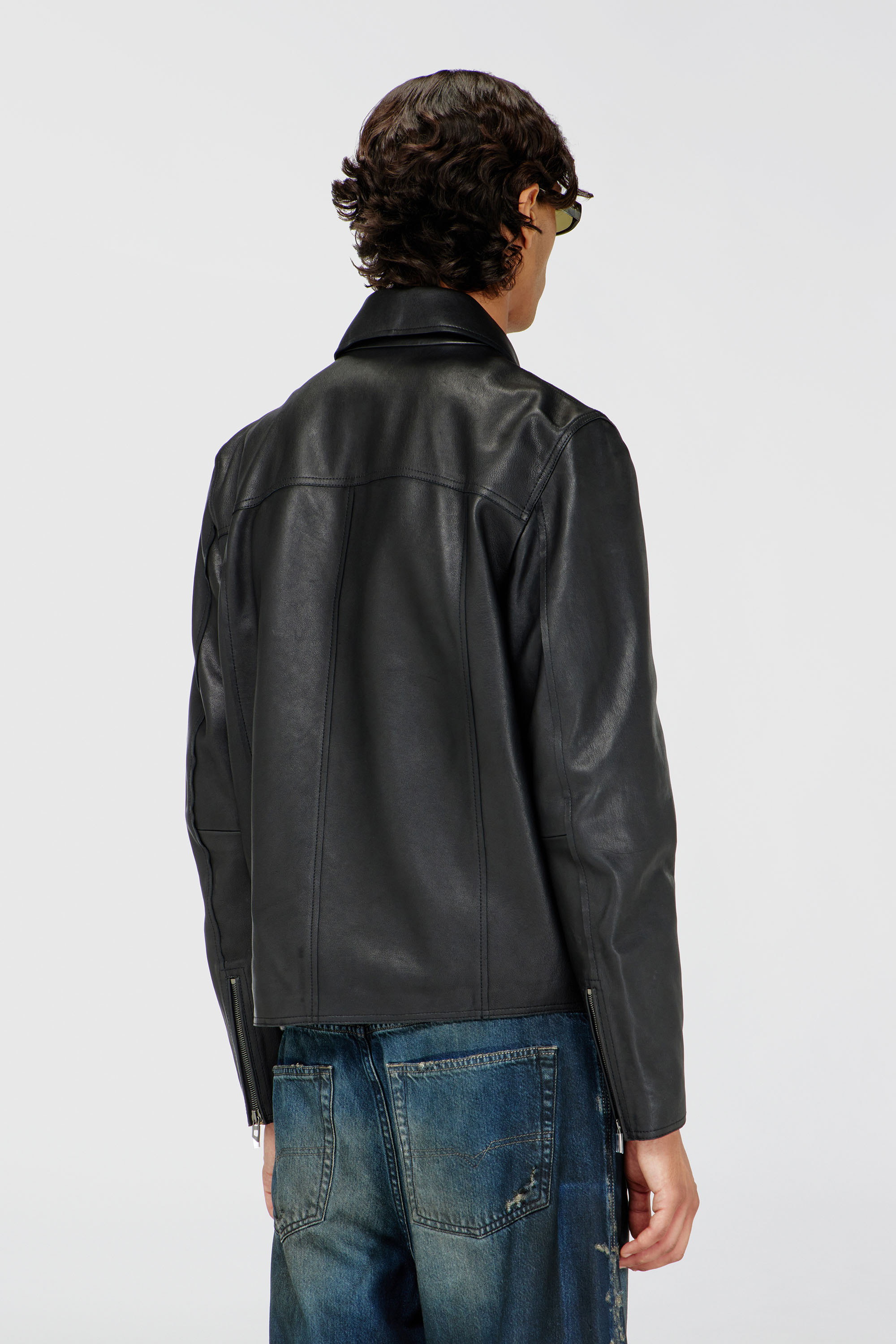 Diesel - L-KORN-A, Man's Leather jacket with embossed Oval D in Black - 4