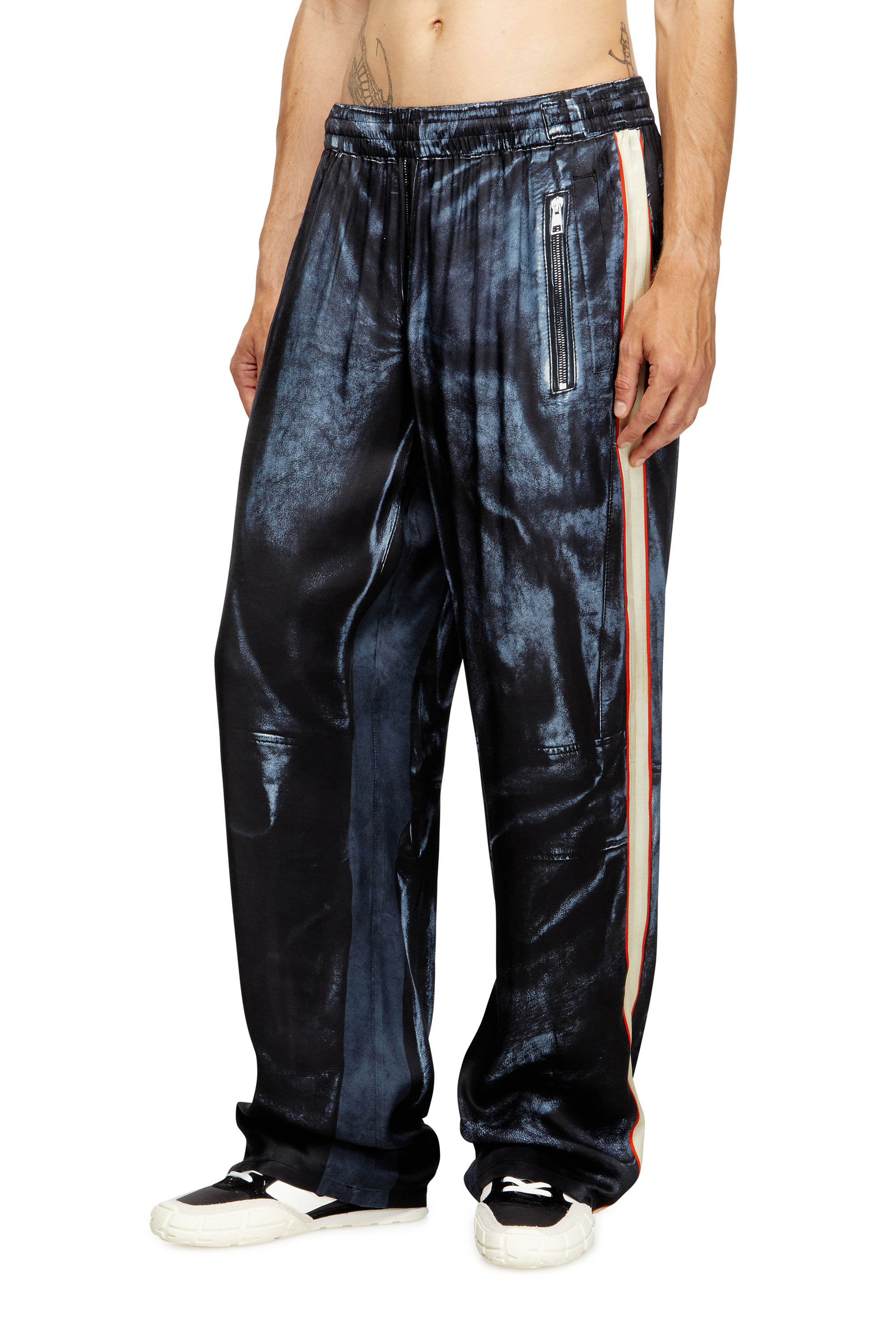Diesel - P-THECKS-NMAN, Man's Viscose trousers with biker print in Black/Blue - 3