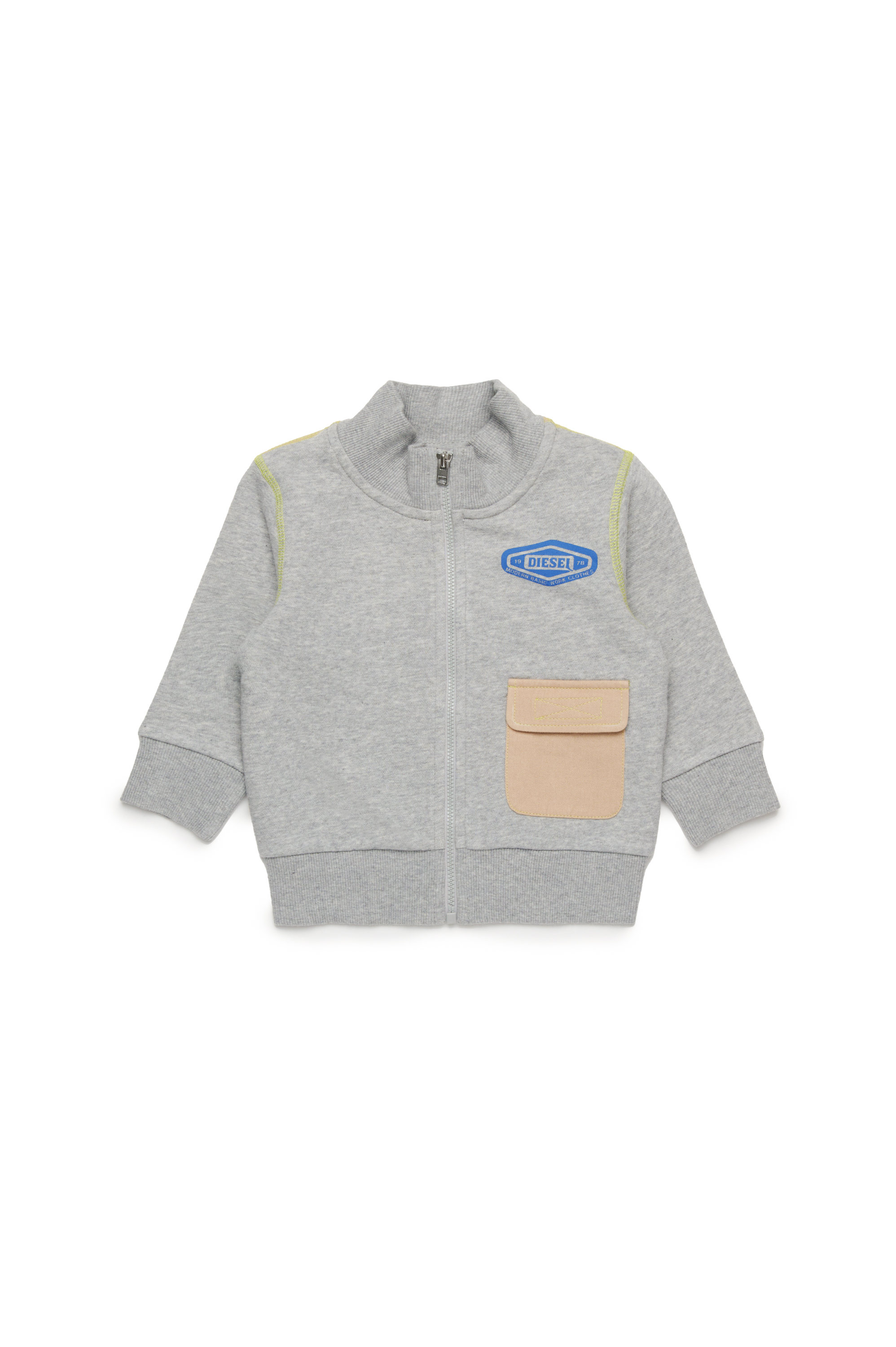 Diesel - SVABIB, Man's Zip-up sweatshirt with gabardine details in Grey - 1