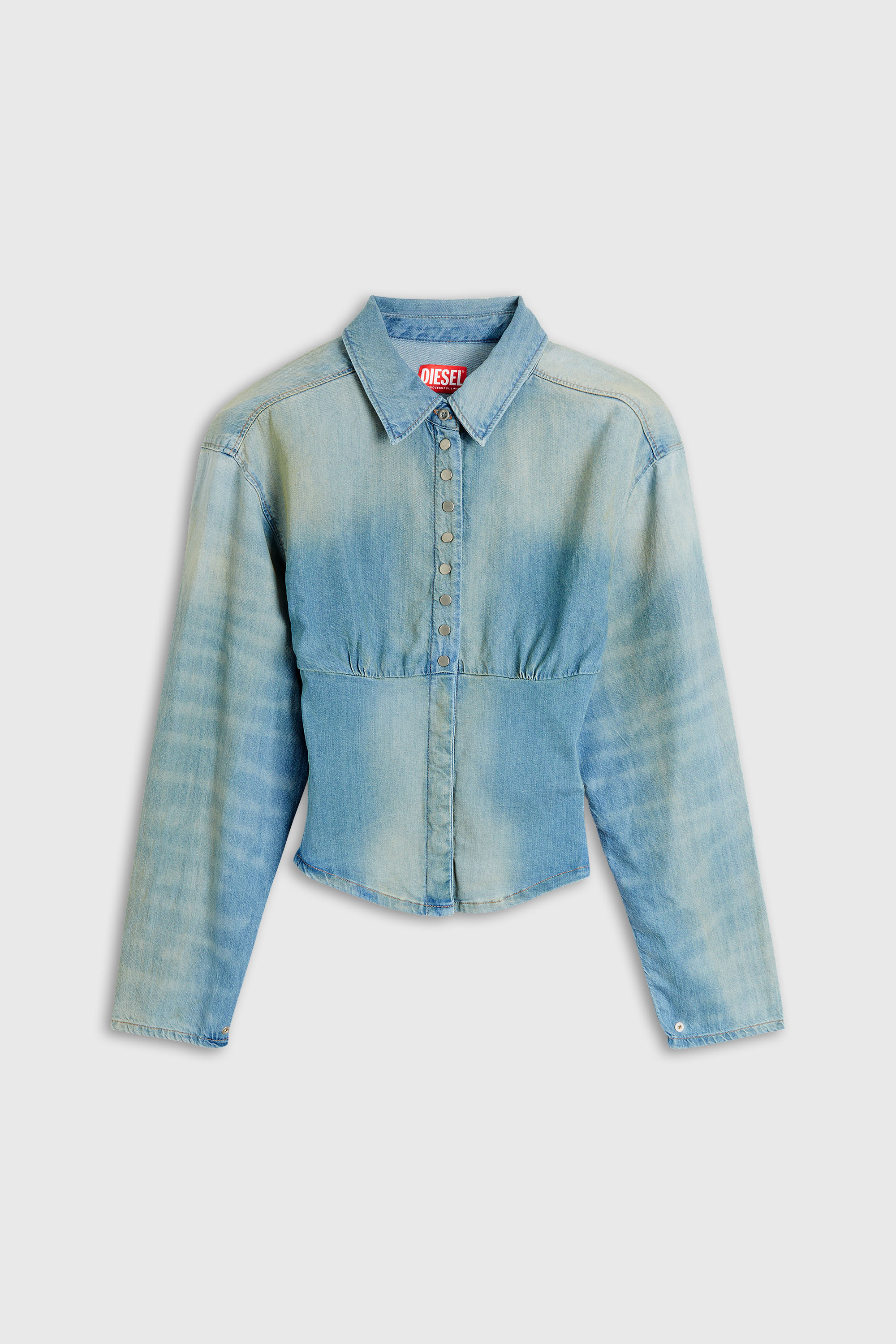 Diesel - DE-VIOLI-S1, Woman's Denim shirt with sectioned design in Light Blue - 2