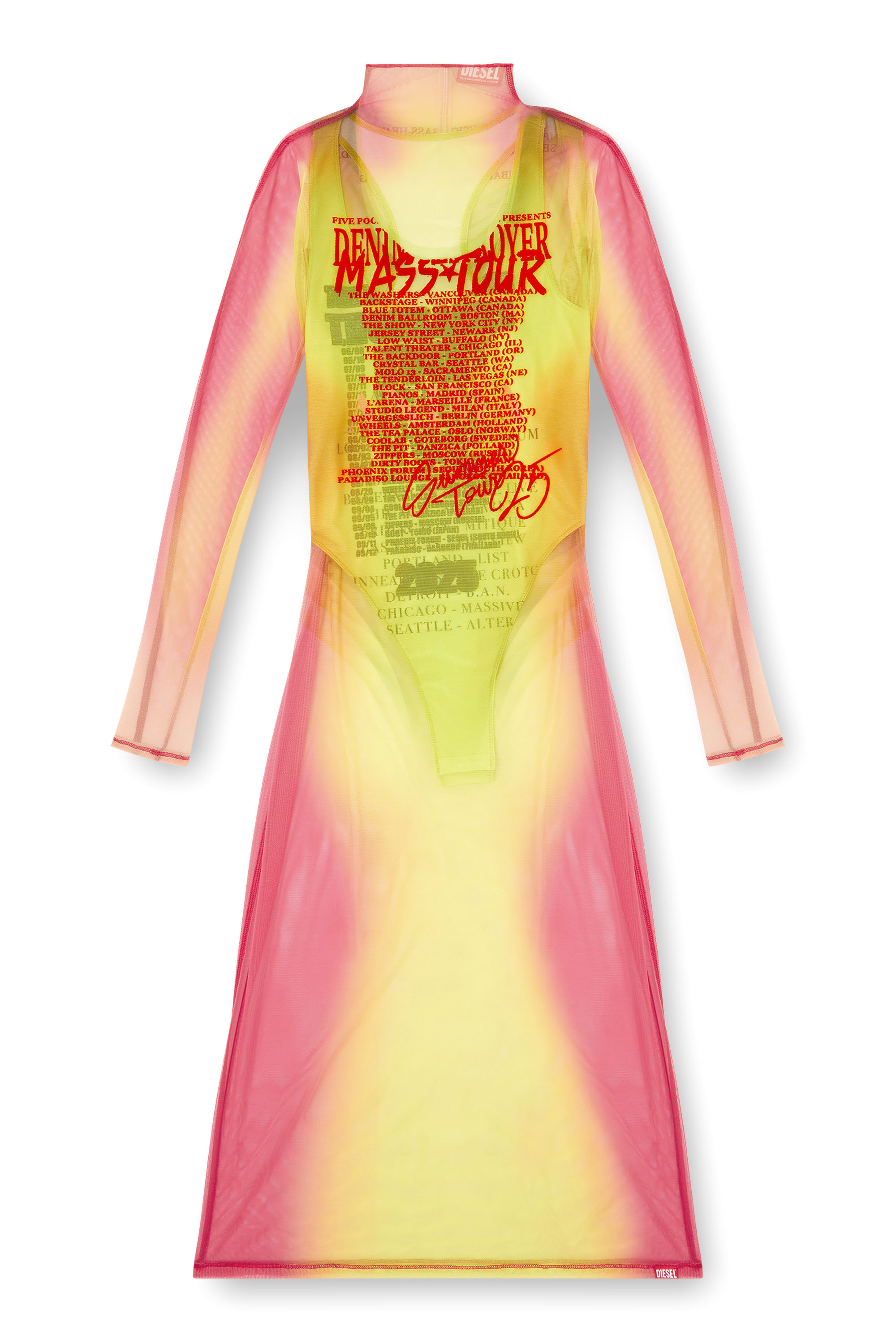 Diesel - D-AFNIC, Woman's Layered midi dress with lyrics print in Pink/Green - 2