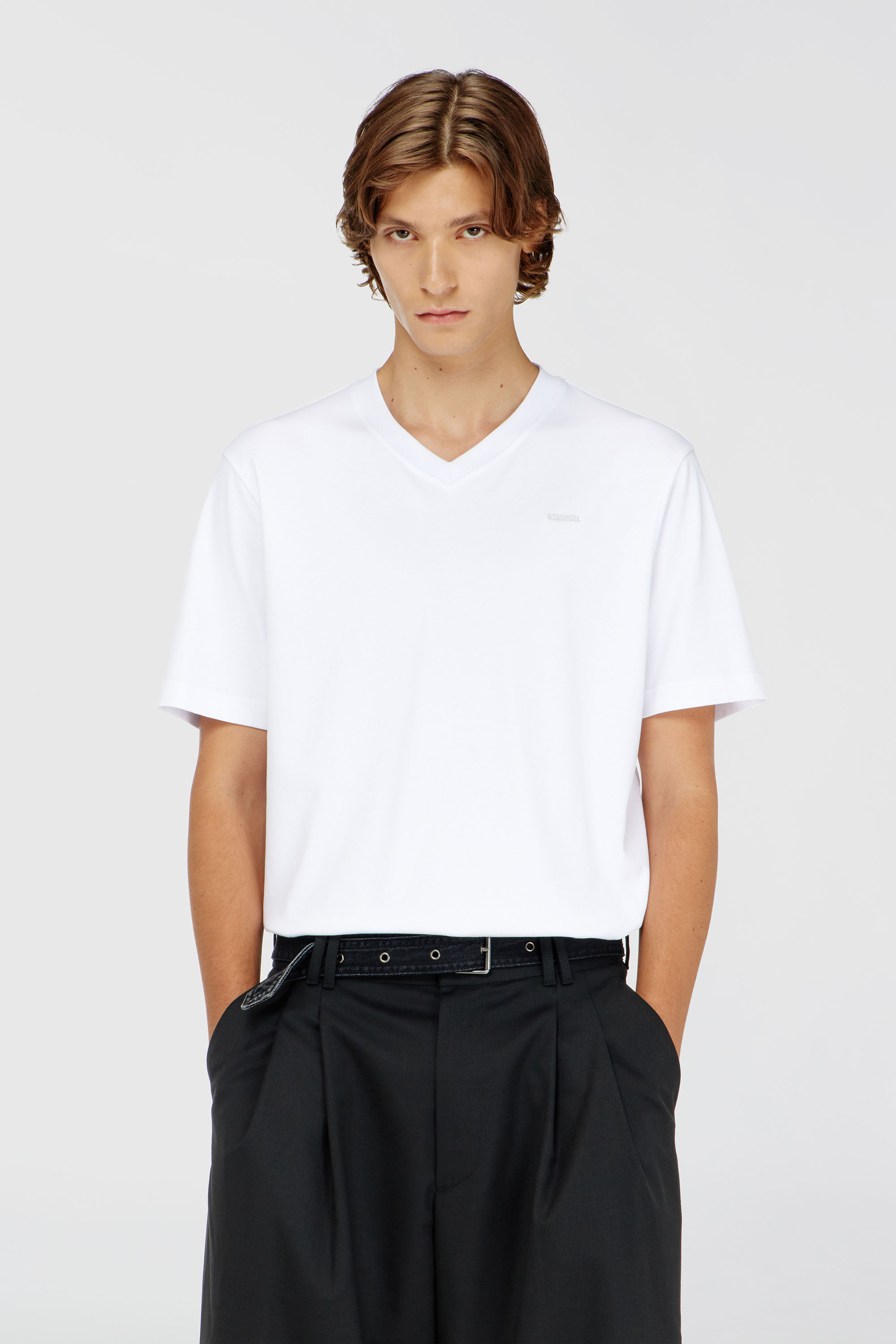 Diesel - T-ADJUST-V-MICRODIV, Man's V-neck T-shirt with micro logo embroidery in White - 3