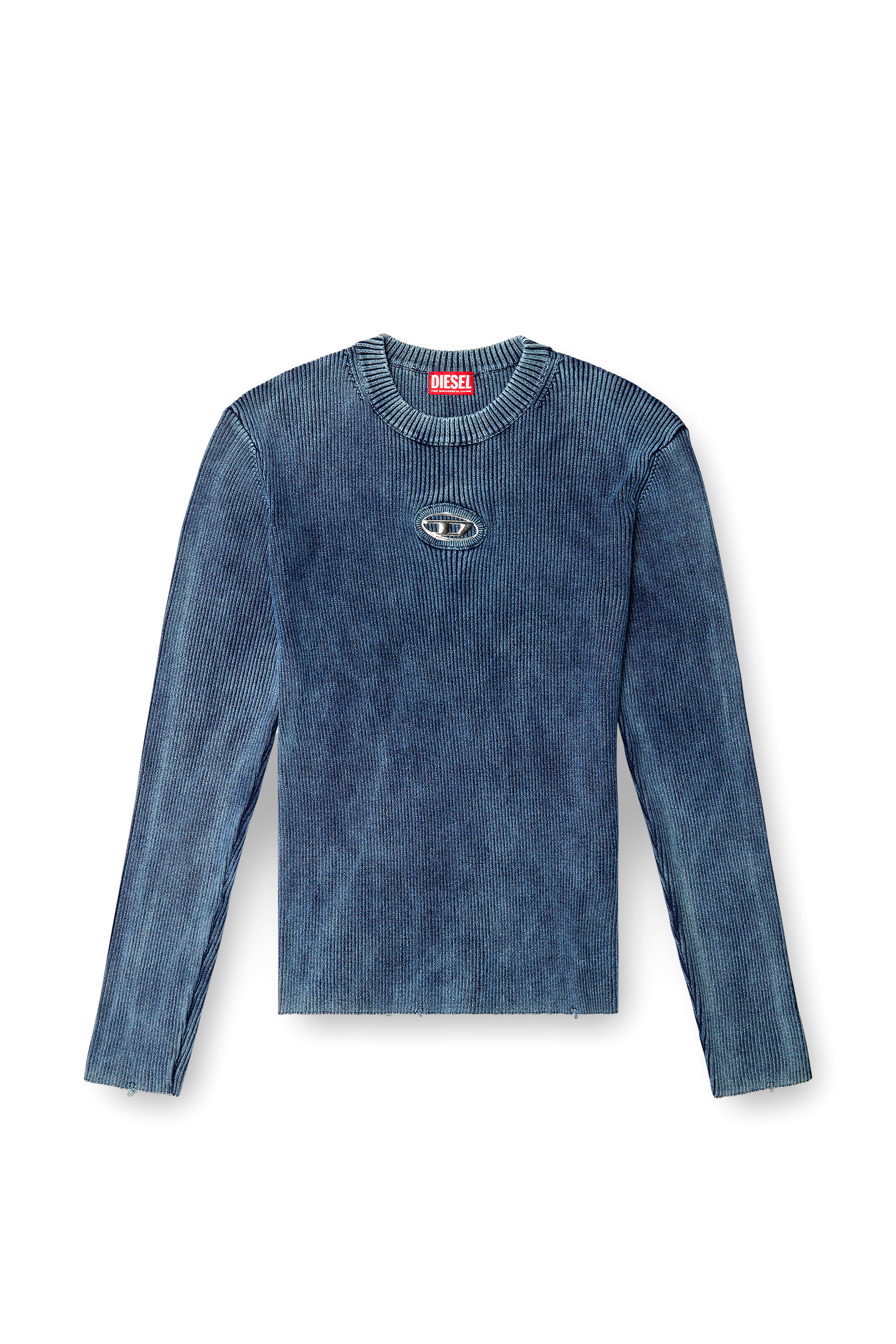 Diesel - K-DARIN-D, Man's Distressed jumper with cut-out logo in Blue - 3