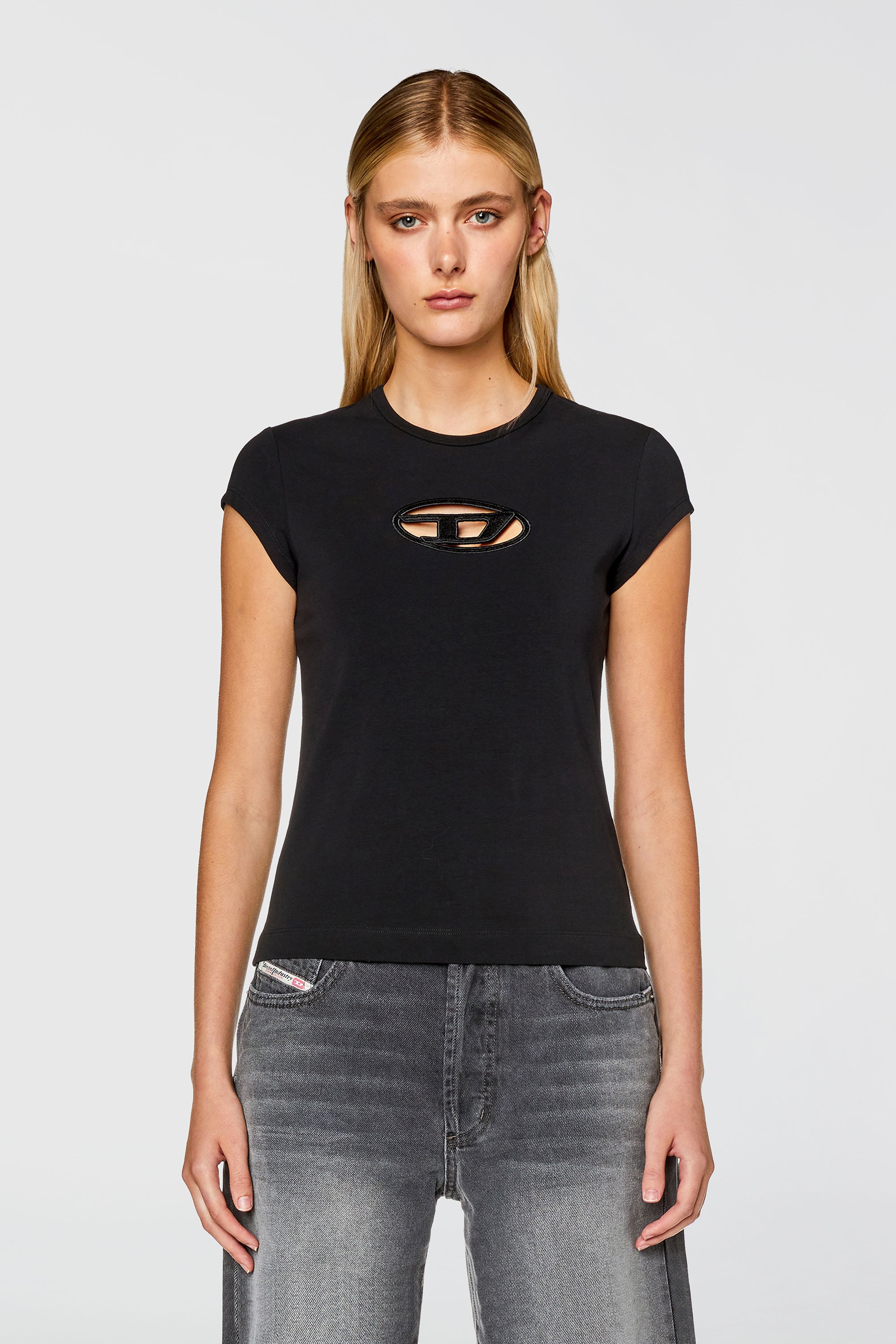 Diesel - T-ANGIE, Woman's T-shirt with Oval D logo in Black - 5