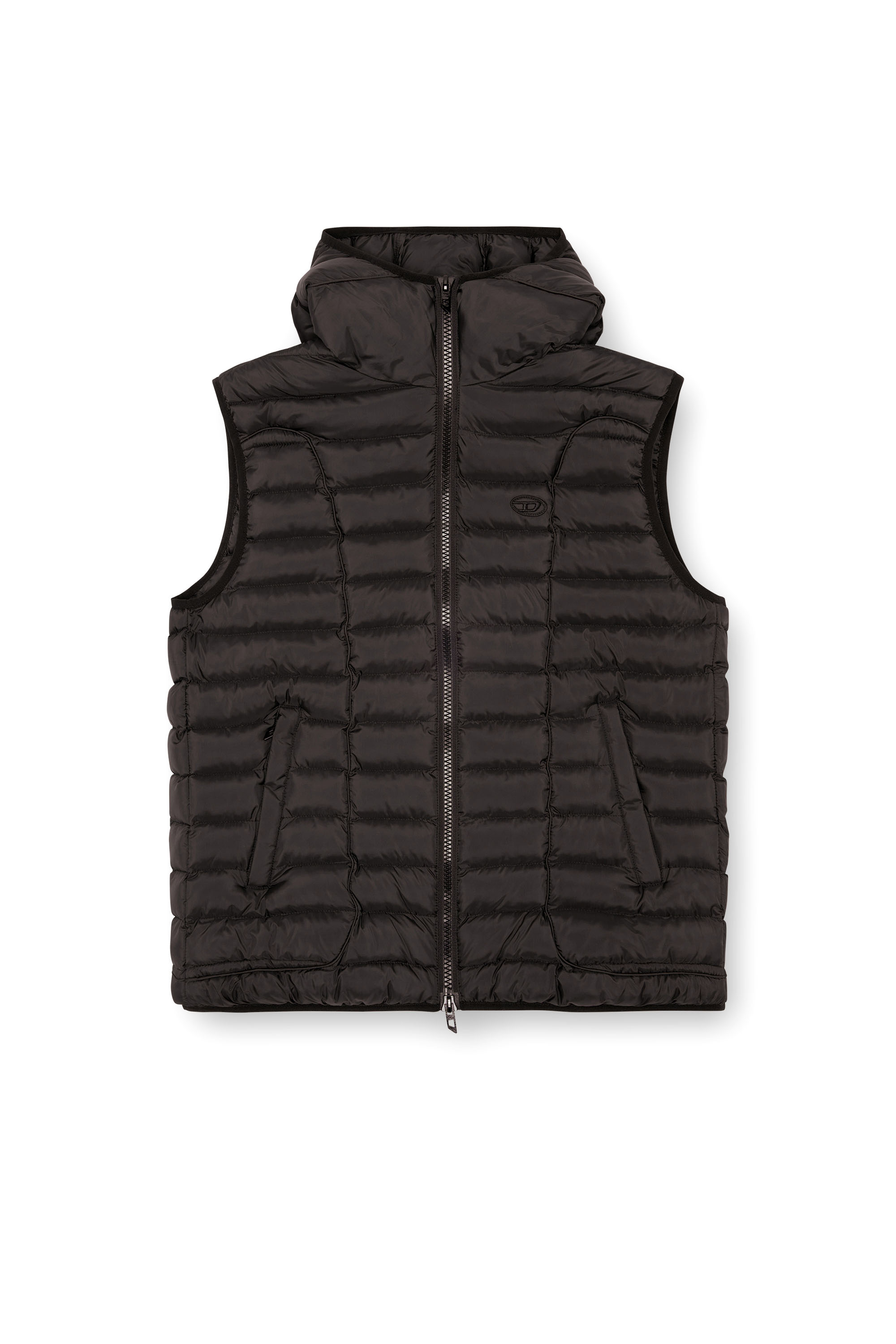 Diesel - W-TEMPLE, Man's Hooded puffer vest in light nylon in Black - 3